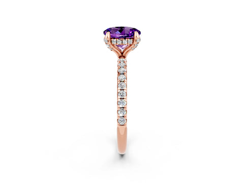 Rose gold Round Cut Diamond Solitaire Ring with Four-Prong Setting and Pavé Band_2