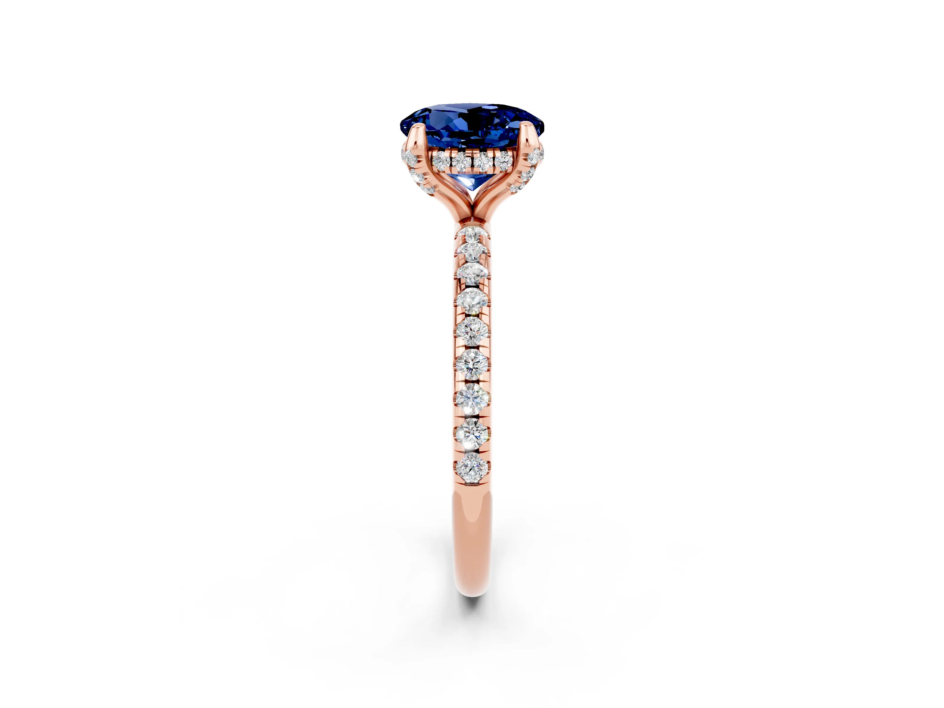 Rose gold Round Cut Diamond Solitaire Ring with Four-Prong Setting and Pavé Band_2