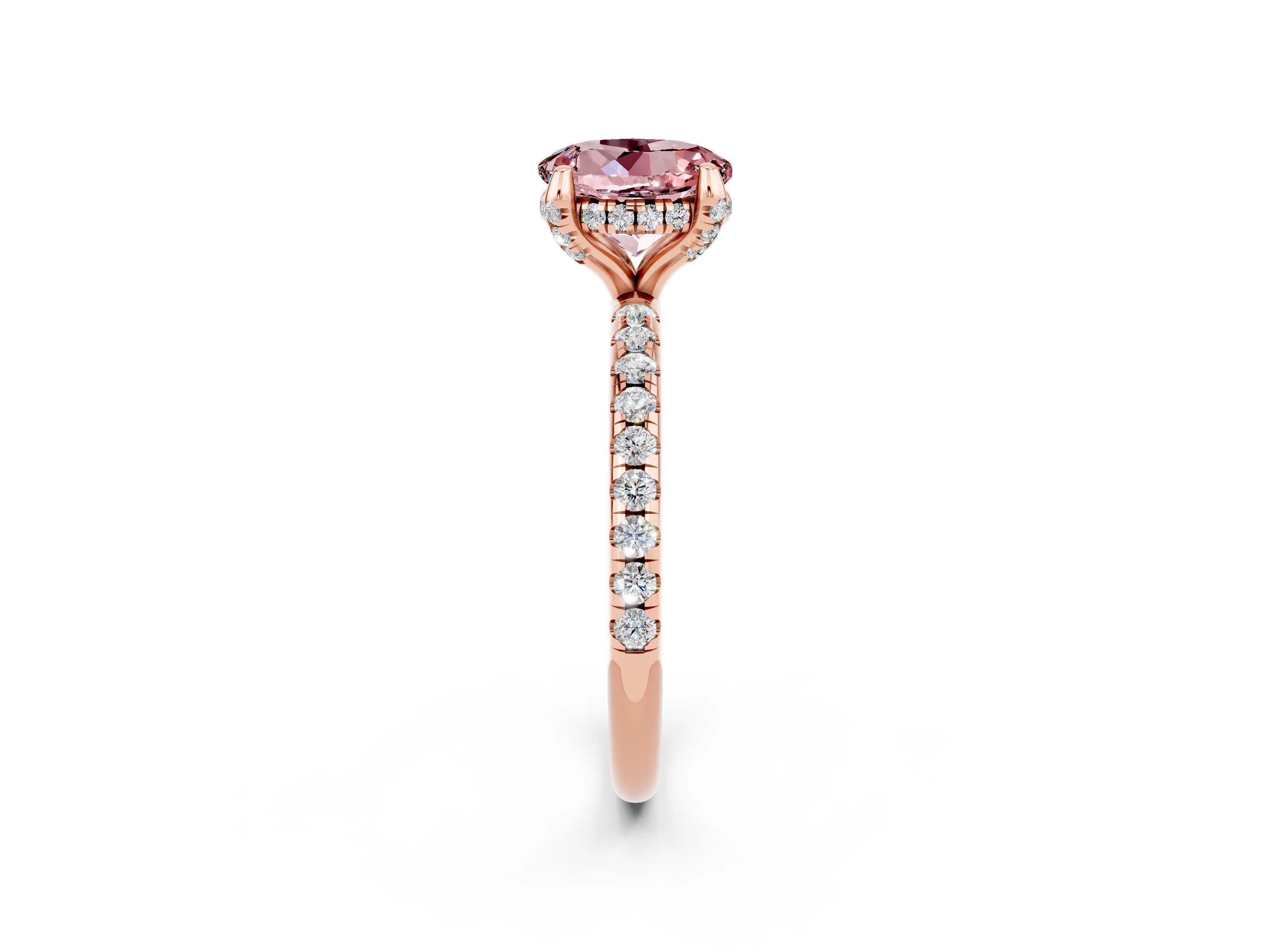Rose gold Round Cut Diamond Solitaire Ring with Four-Prong Setting and Pavé Band_2