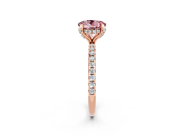 Rose gold Round Cut Diamond Solitaire Ring with Four-Prong Setting and Pavé Band
