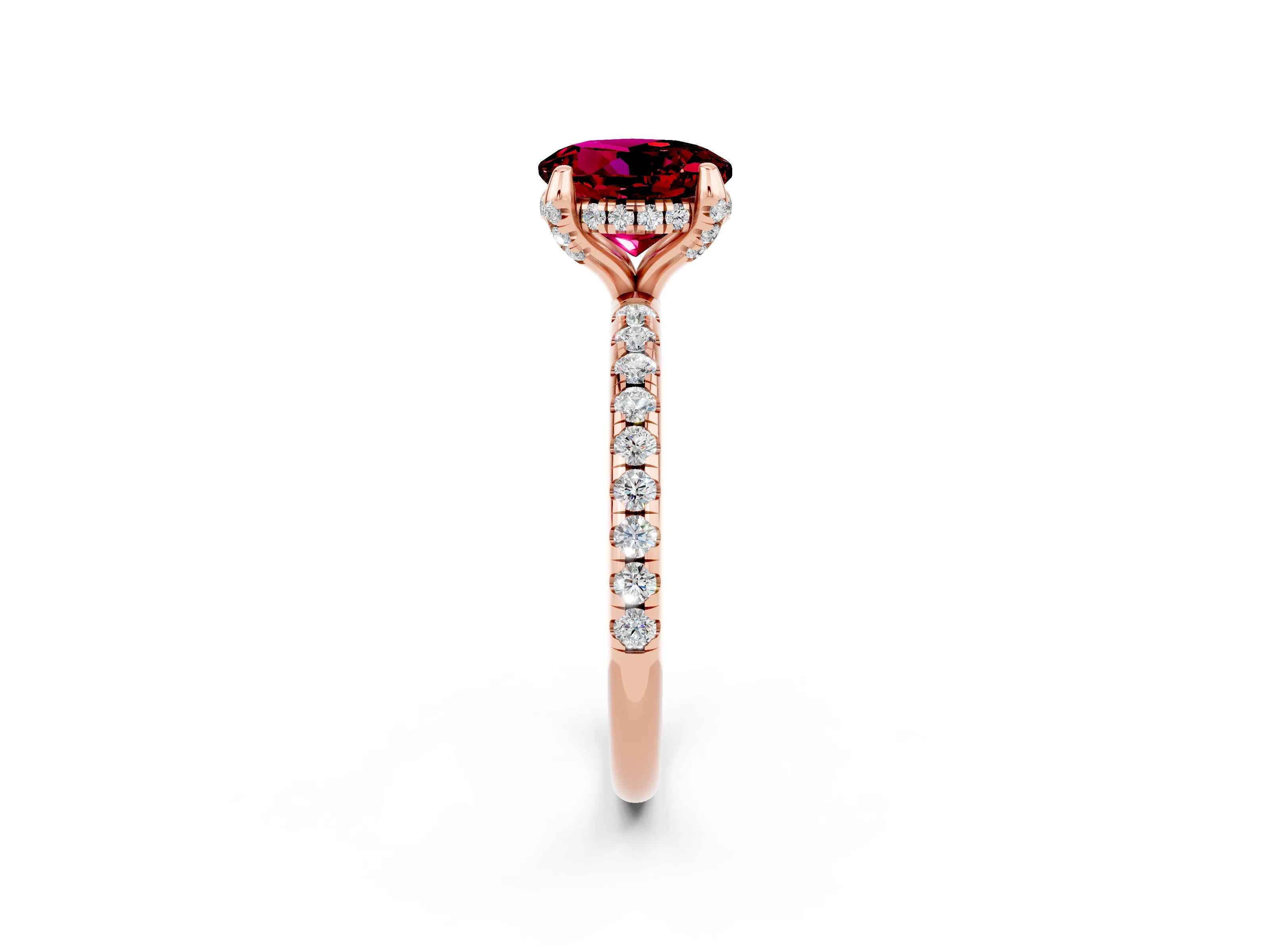 Rose gold Round Cut Diamond Solitaire Ring with Four-Prong Setting and Pavé Band_2