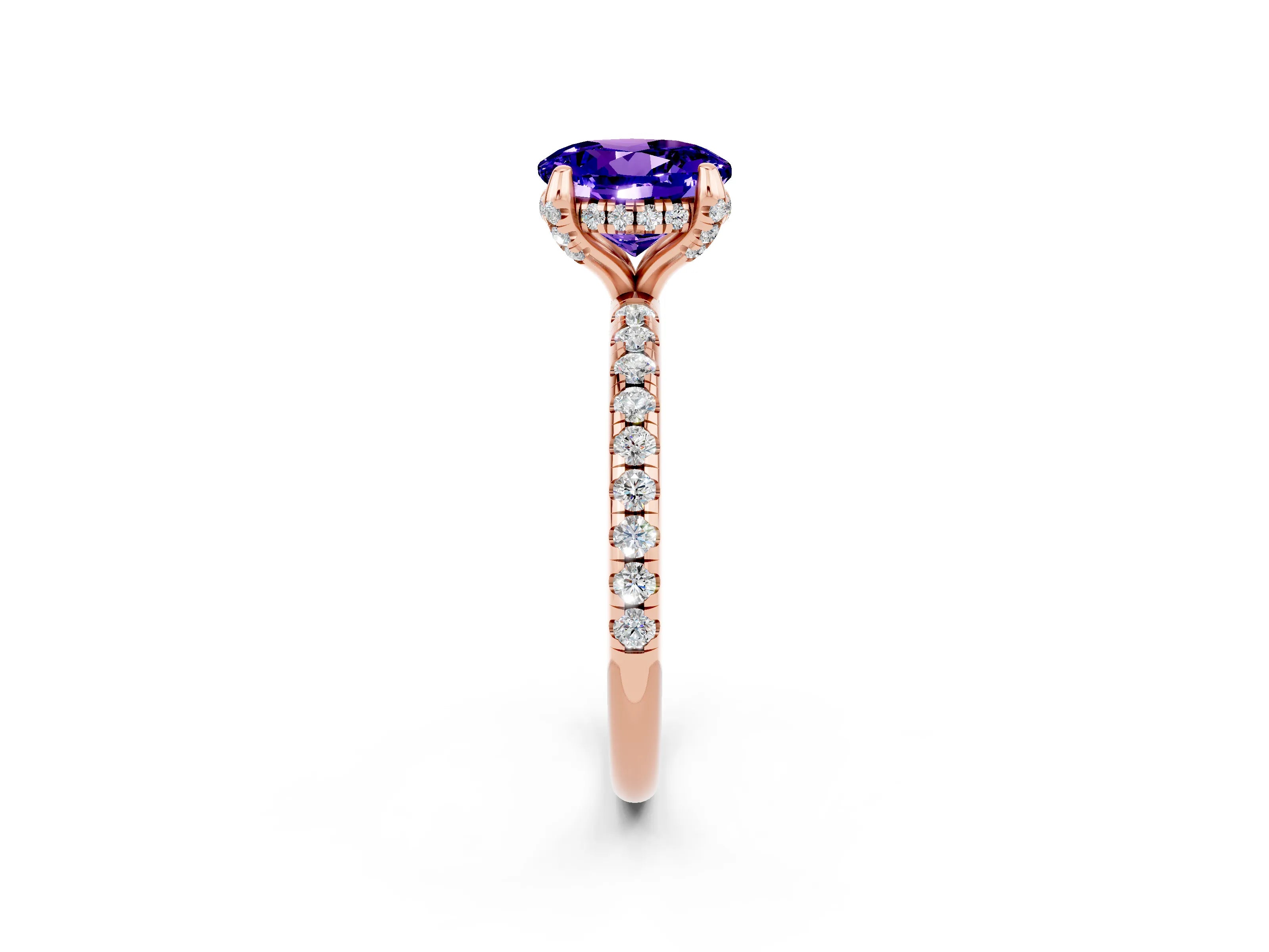 Rose gold Round Cut Diamond Solitaire Ring with Four-Prong Setting and Pavé Band_2