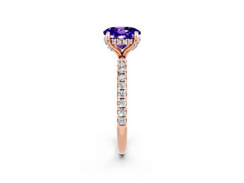 Rose gold Round Cut Diamond Solitaire Ring with Four-Prong Setting and Pavé Band_2