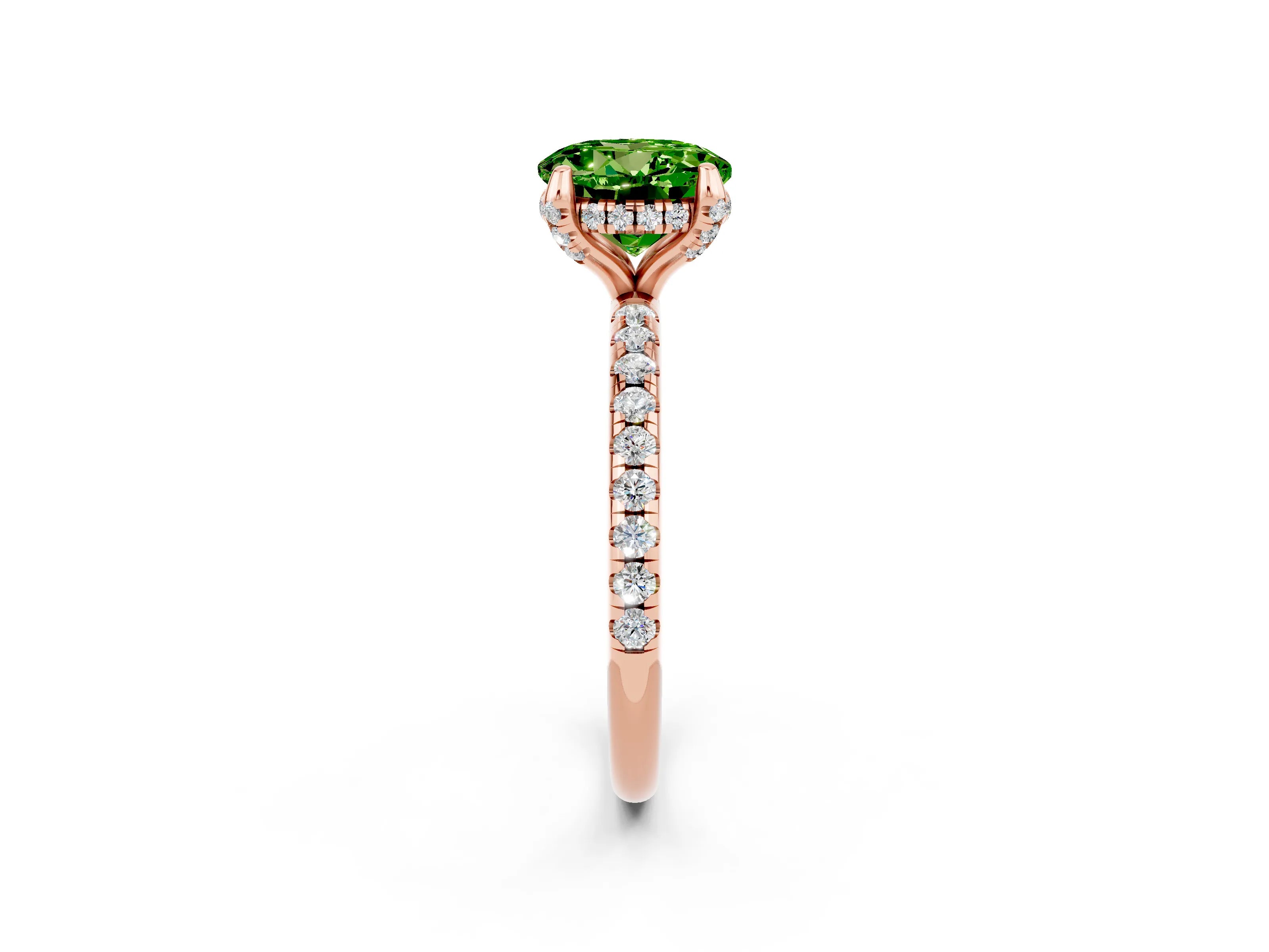 Rose gold Round Cut Diamond Solitaire Ring with Four-Prong Setting and Pavé Band_2