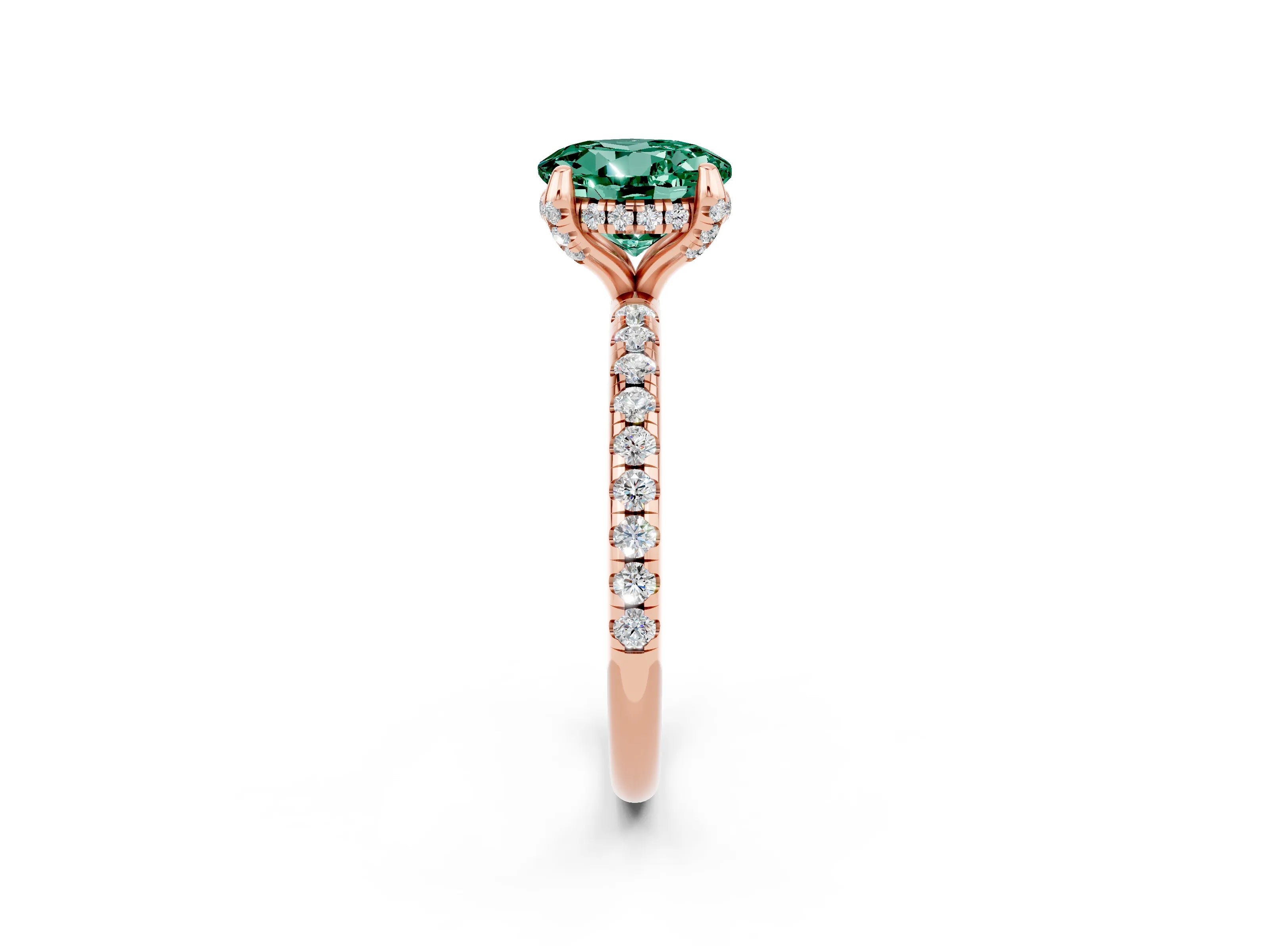 Rose gold Round Cut Diamond Solitaire Ring with Four-Prong Setting and Pavé Band_2