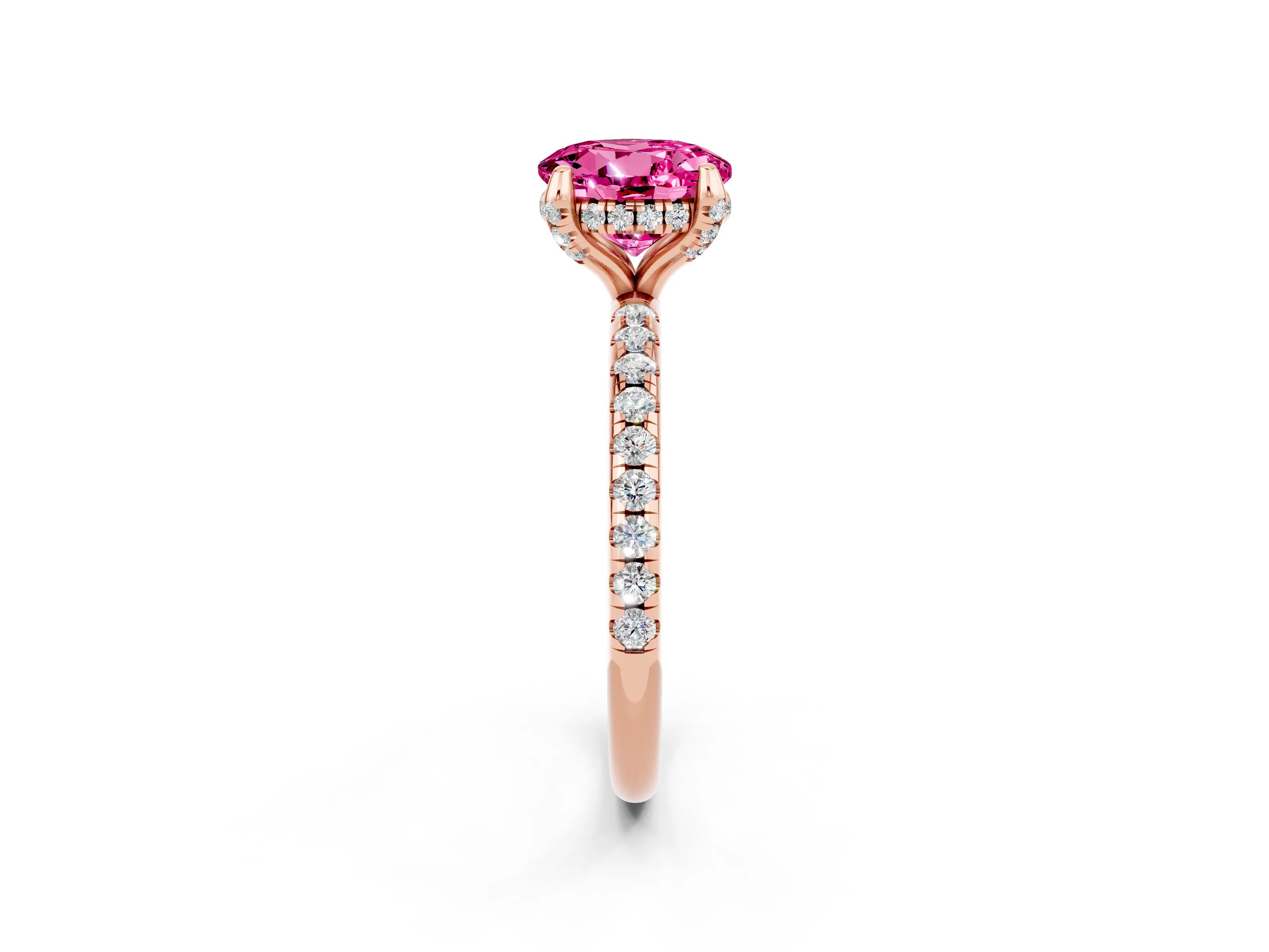 Rose gold Round Cut Diamond Solitaire Ring with Four-Prong Setting and Pavé Band_2