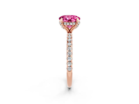 Rose gold Round Cut Diamond Solitaire Ring with Four-Prong Setting and Pavé Band_2