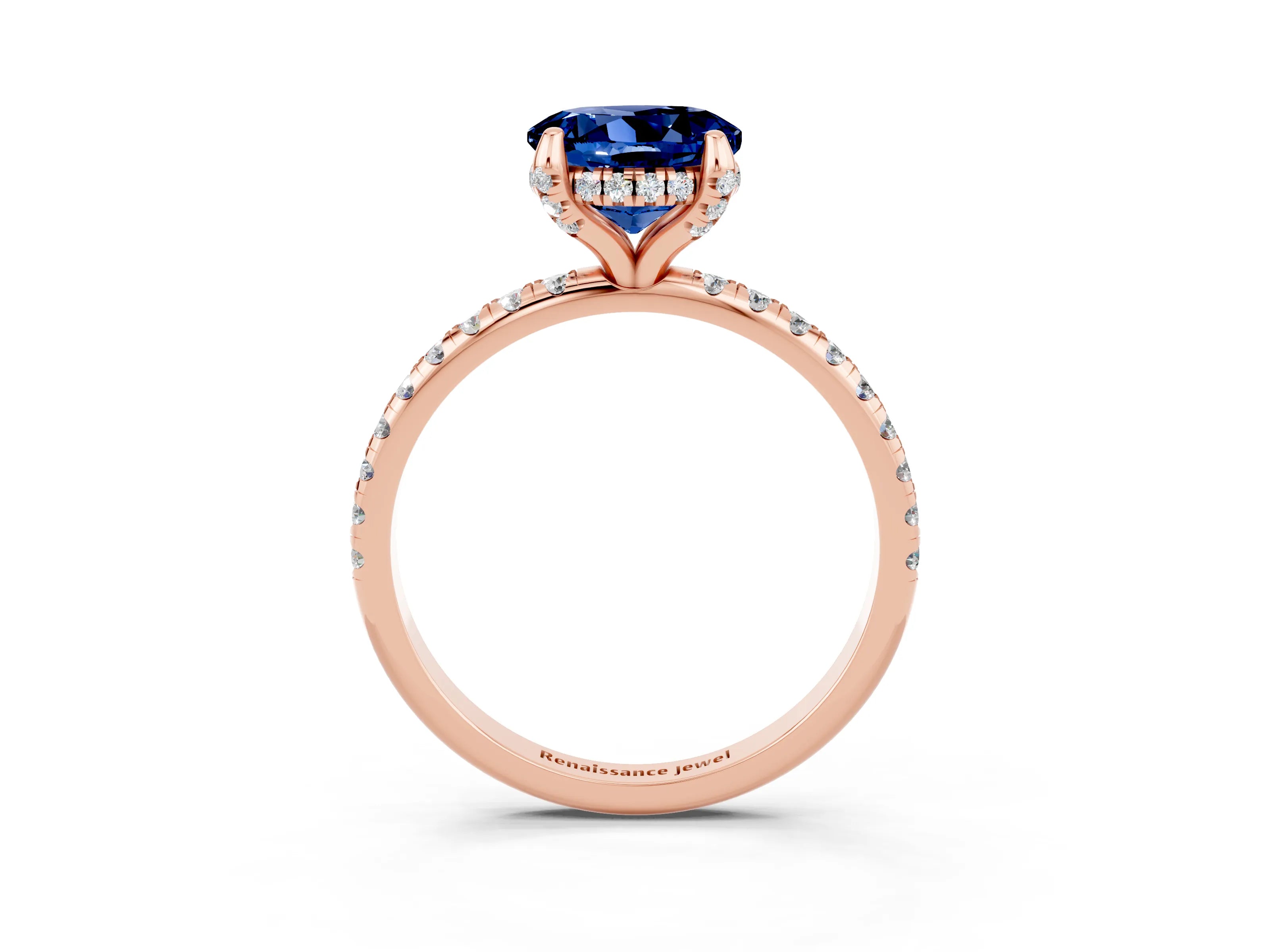 Rose gold Round Cut Diamond Solitaire Ring with Four-Prong Setting and Pavé Band_3
