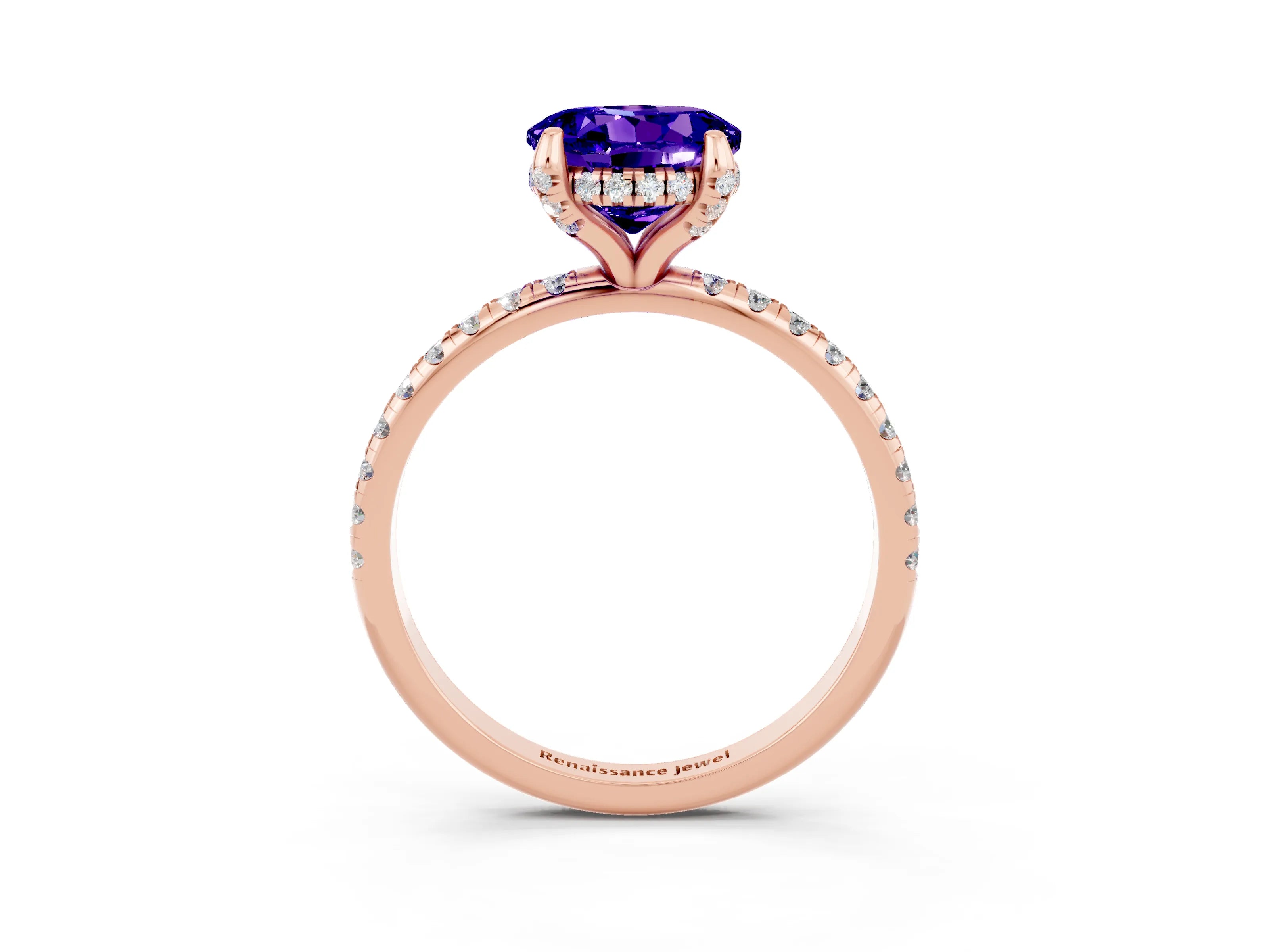 Rose gold Round Cut Diamond Solitaire Ring with Four-Prong Setting and Pavé Band_3