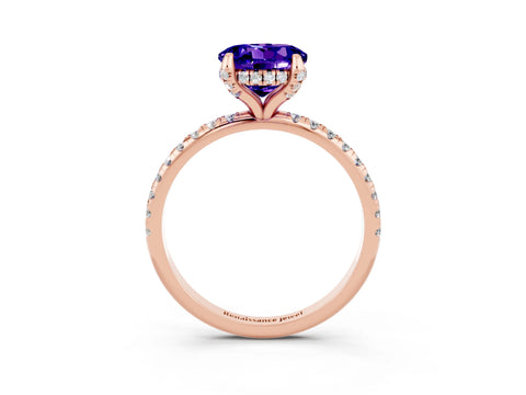 Rose gold Round Cut Diamond Solitaire Ring with Four-Prong Setting and Pavé Band_3