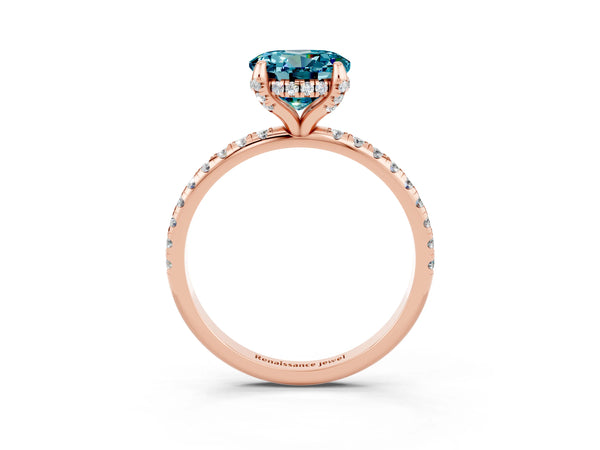 Rose gold Round Cut Diamond Solitaire Ring with Four-Prong Setting and Pavé Band