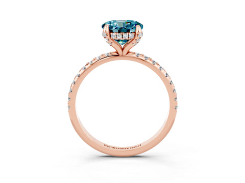 Rose gold Round Cut Diamond Solitaire Ring with Four-Prong Setting and Pavé Band_3
