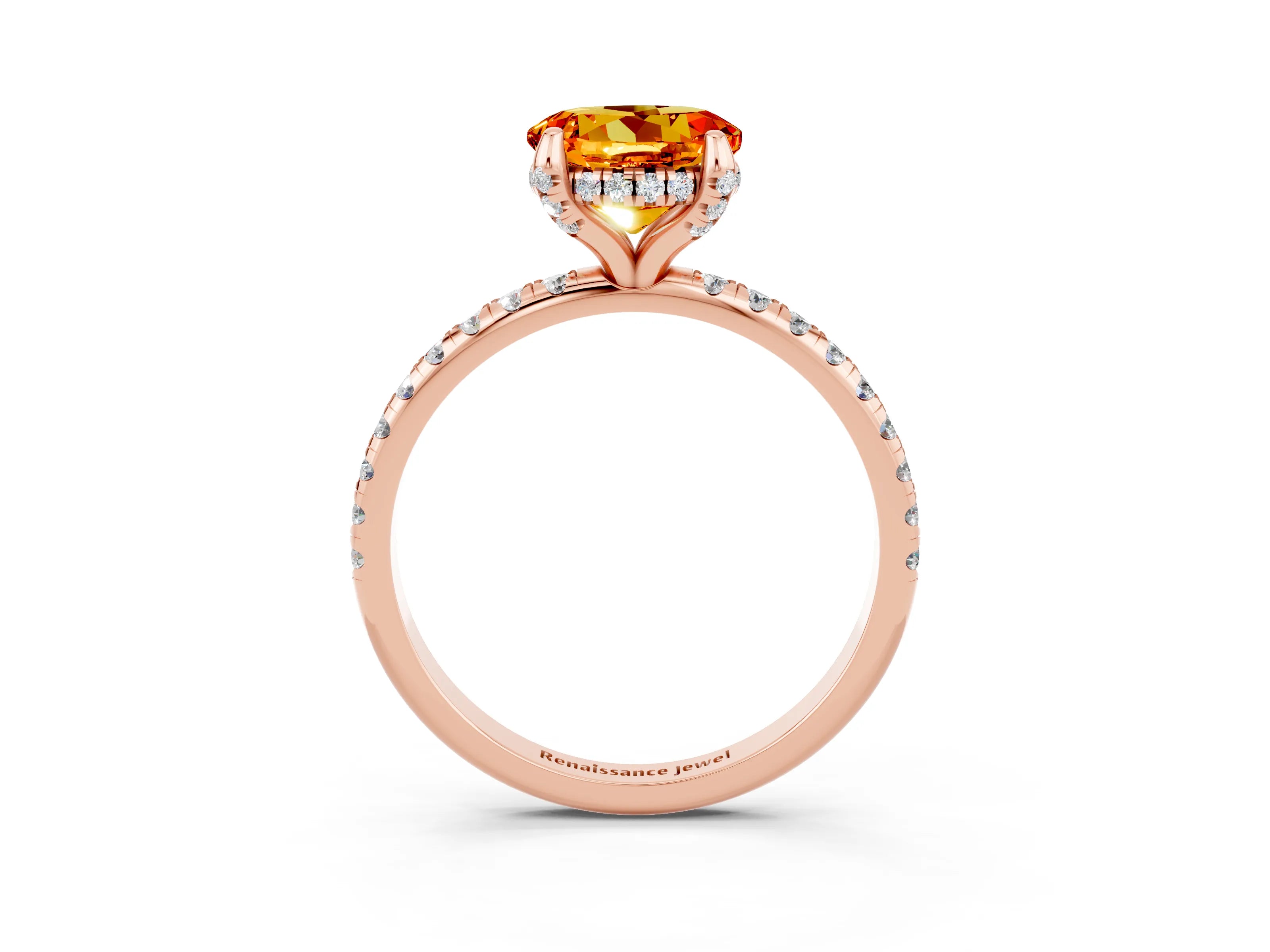 Rose gold Round Cut Diamond Solitaire Ring with Four-Prong Setting and Pavé Band_3