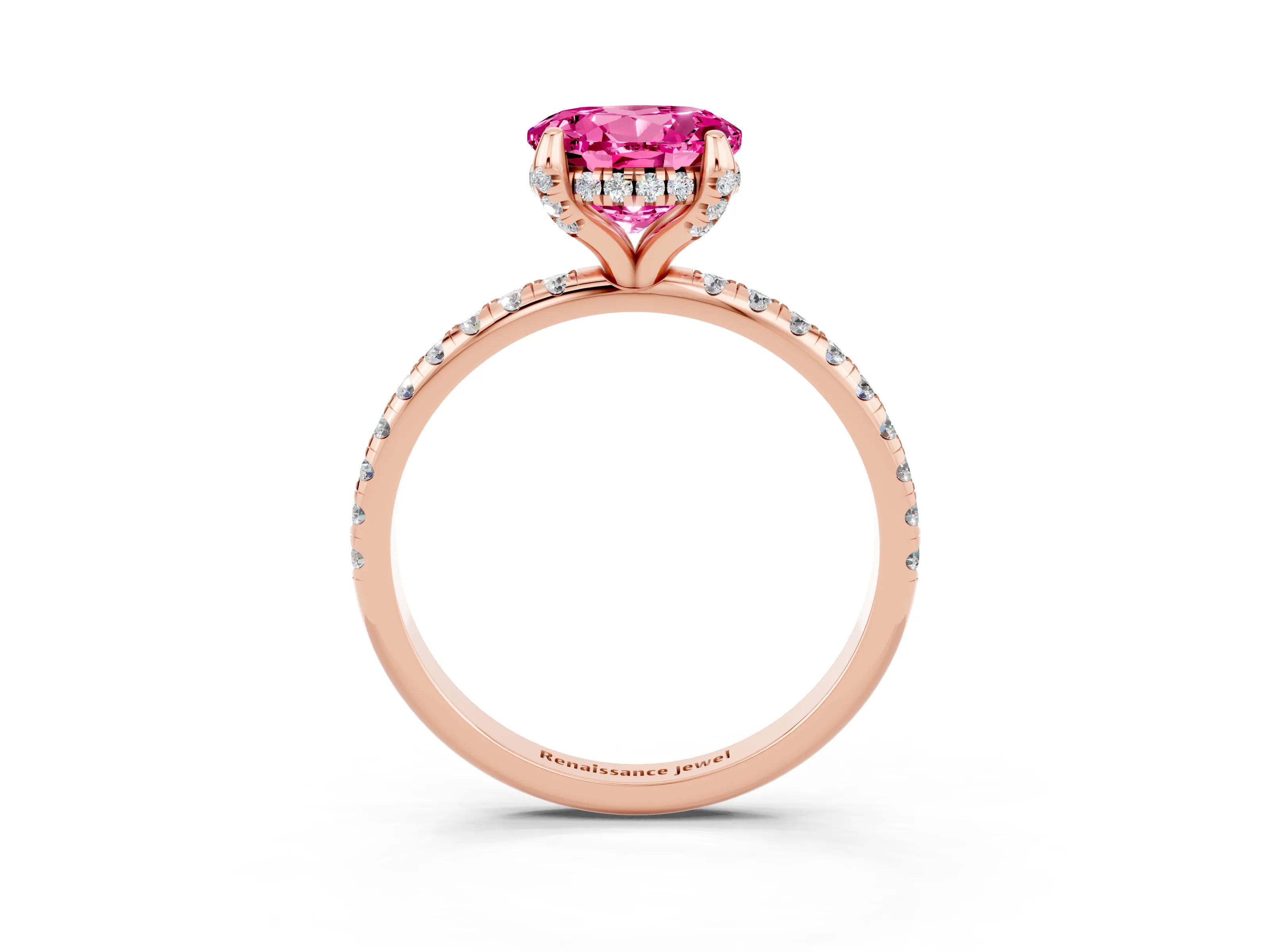 Rose gold Round Cut Diamond Solitaire Ring with Four-Prong Setting and Pavé Band_3