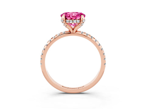 Rose gold Round Cut Diamond Solitaire Ring with Four-Prong Setting and Pavé Band_3