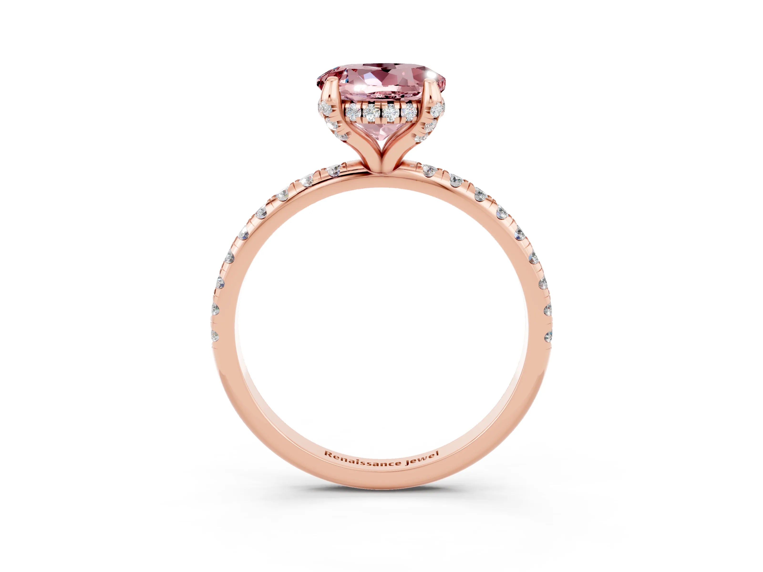 Rose gold Round Cut Diamond Solitaire Ring with Four-Prong Setting and Pavé Band_3
