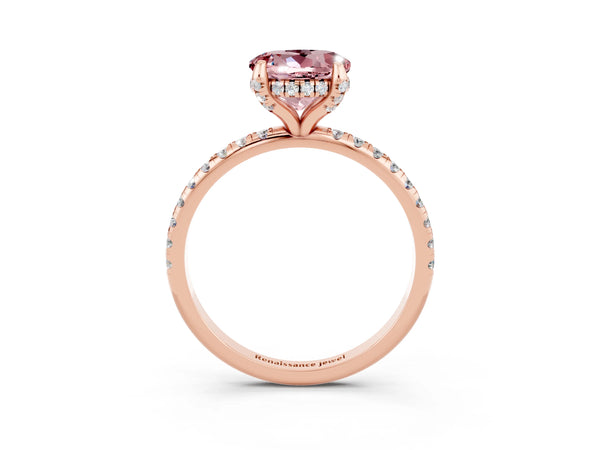 Rose gold Round Cut Diamond Solitaire Ring with Four-Prong Setting and Pavé Band
