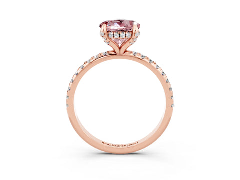 Rose gold Round Cut Diamond Solitaire Ring with Four-Prong Setting and Pavé Band_3