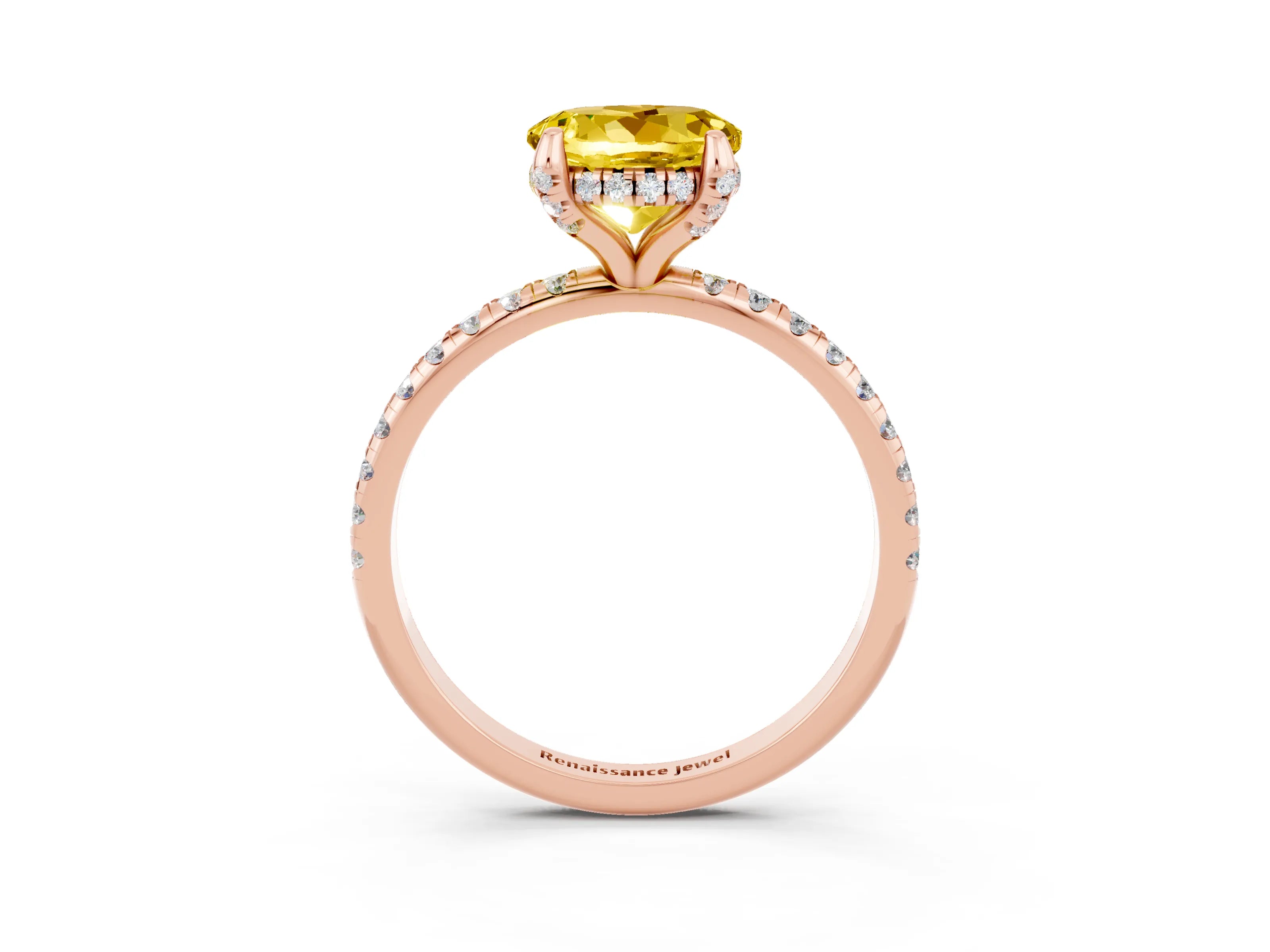 Rose gold Round Cut Diamond Solitaire Ring with Four-Prong Setting and Pavé Band_3