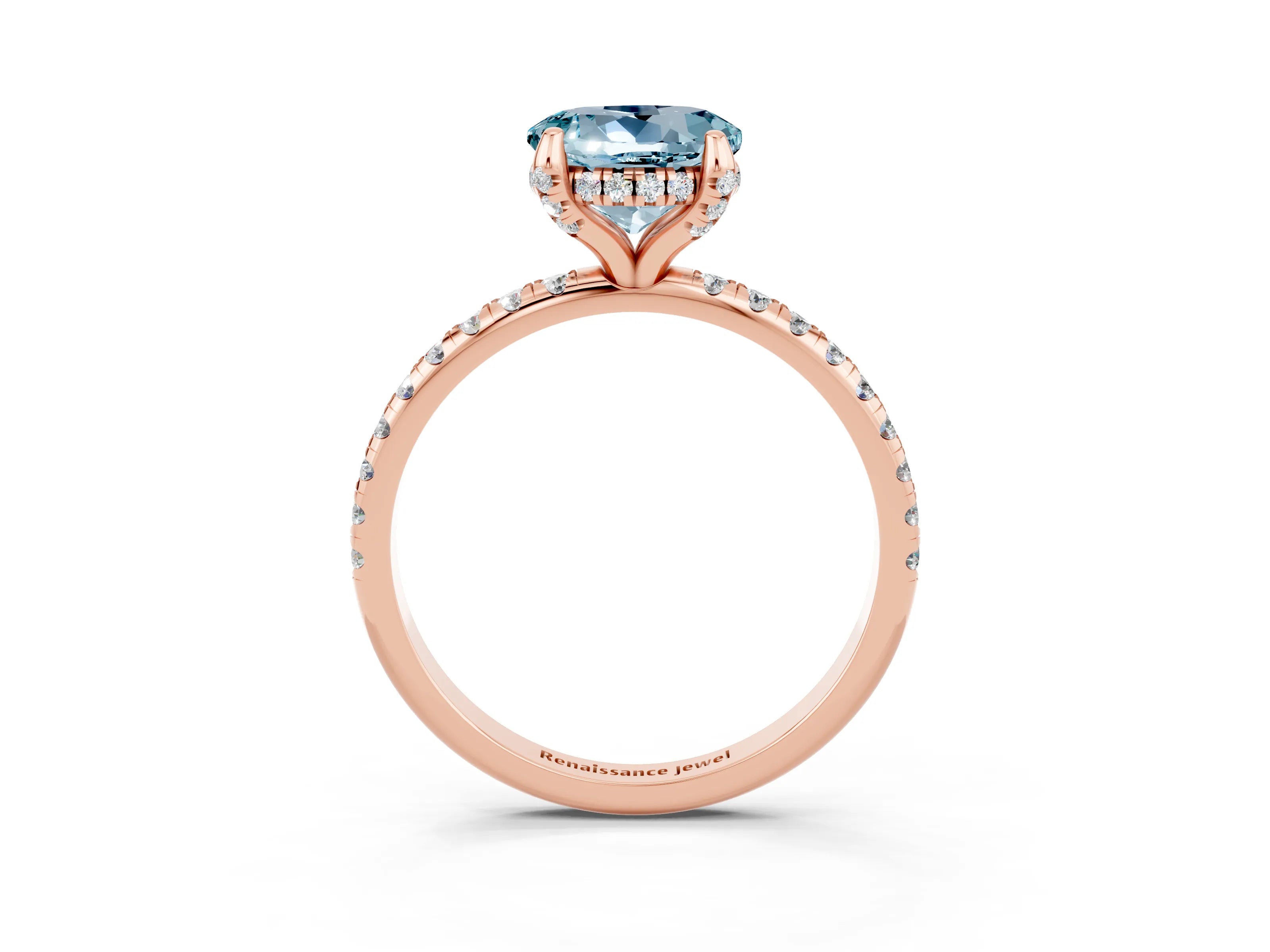 Rose gold Round Cut Diamond Solitaire Ring with Four-Prong Setting and Pavé Band_3