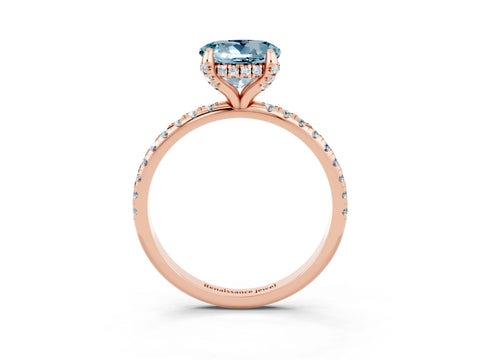 Rose gold Round Cut Diamond Solitaire Ring with Four-Prong Setting and Pavé Band_3