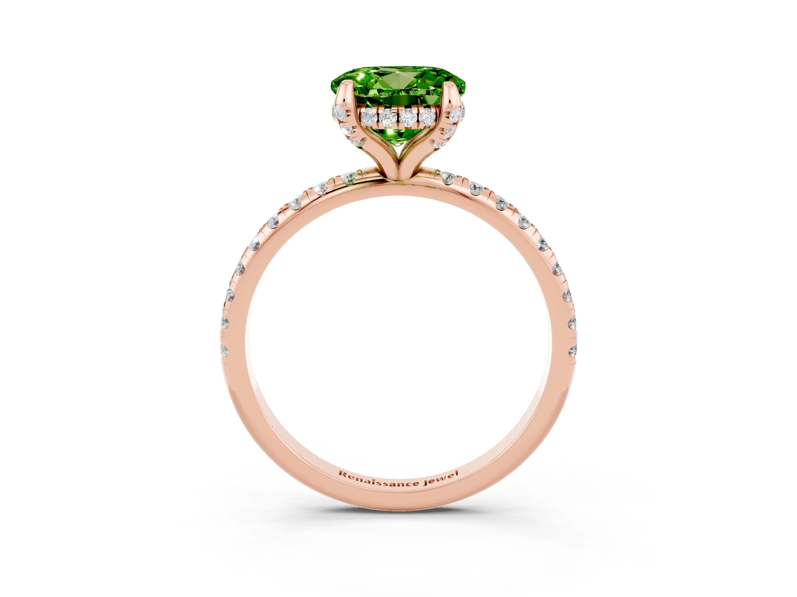 Rose gold Round Cut Diamond Solitaire Ring with Four-Prong Setting and Pavé Band_3