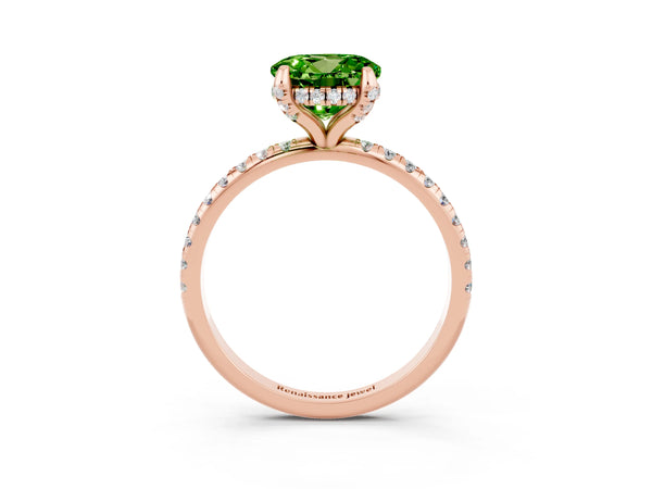 Rose gold Round Cut Diamond Solitaire Ring with Four-Prong Setting and Pavé Band