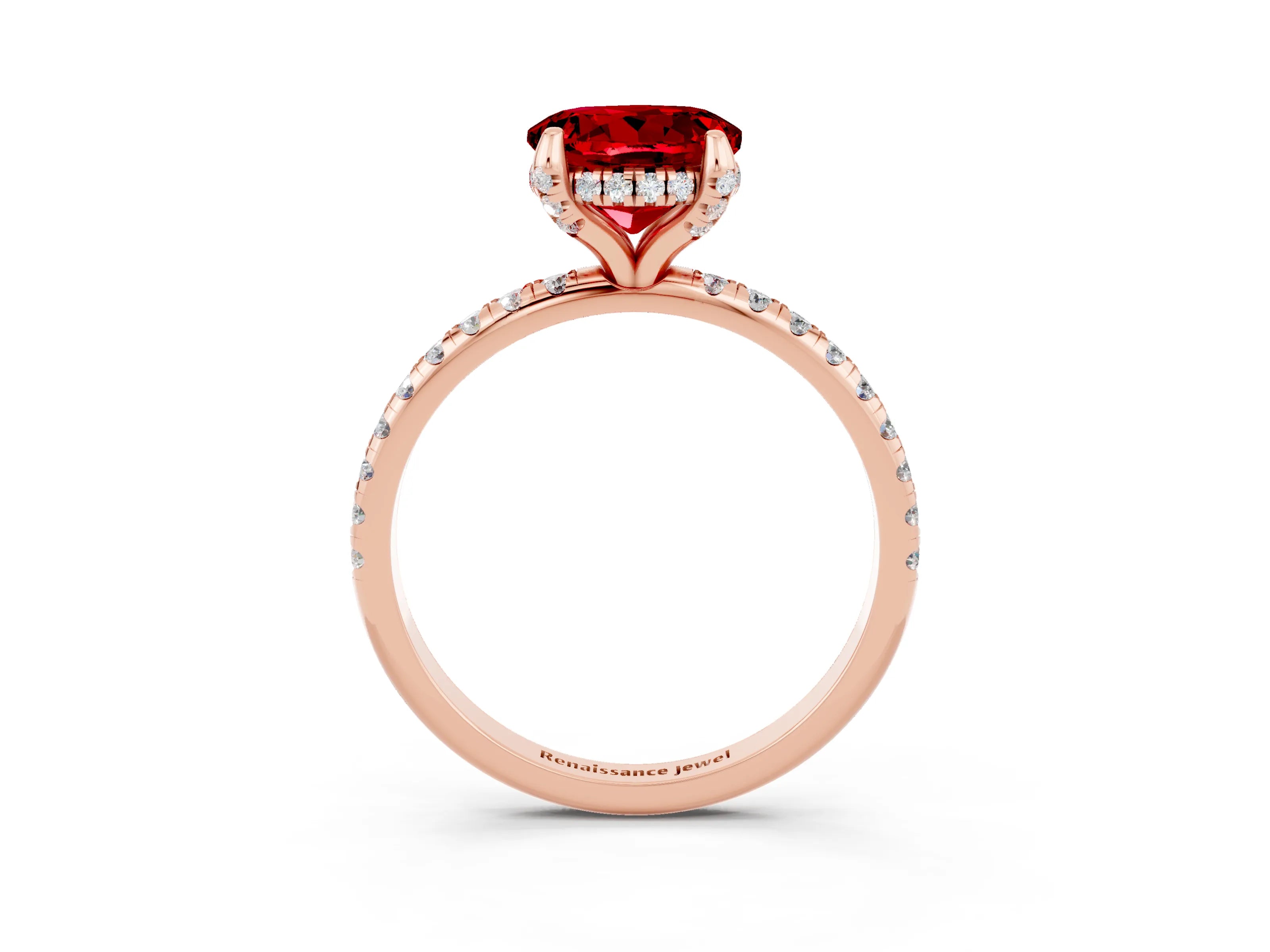 Rose gold Round Cut Diamond Solitaire Ring with Four-Prong Setting and Pavé Band_3