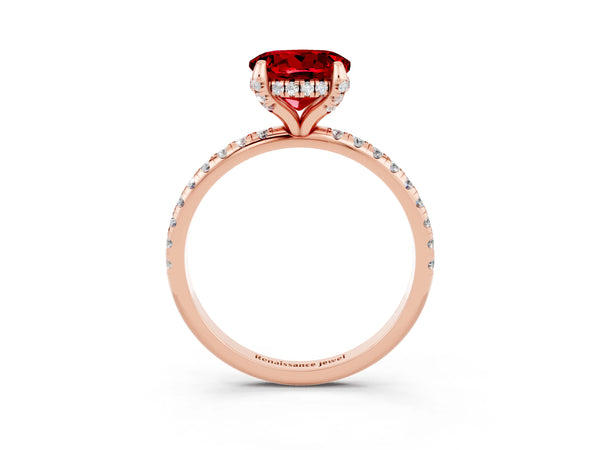 Rose gold Round Cut Diamond Solitaire Ring with Four-Prong Setting and Pavé Band