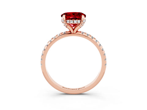 Rose gold Round Cut Diamond Solitaire Ring with Four-Prong Setting and Pavé Band_3