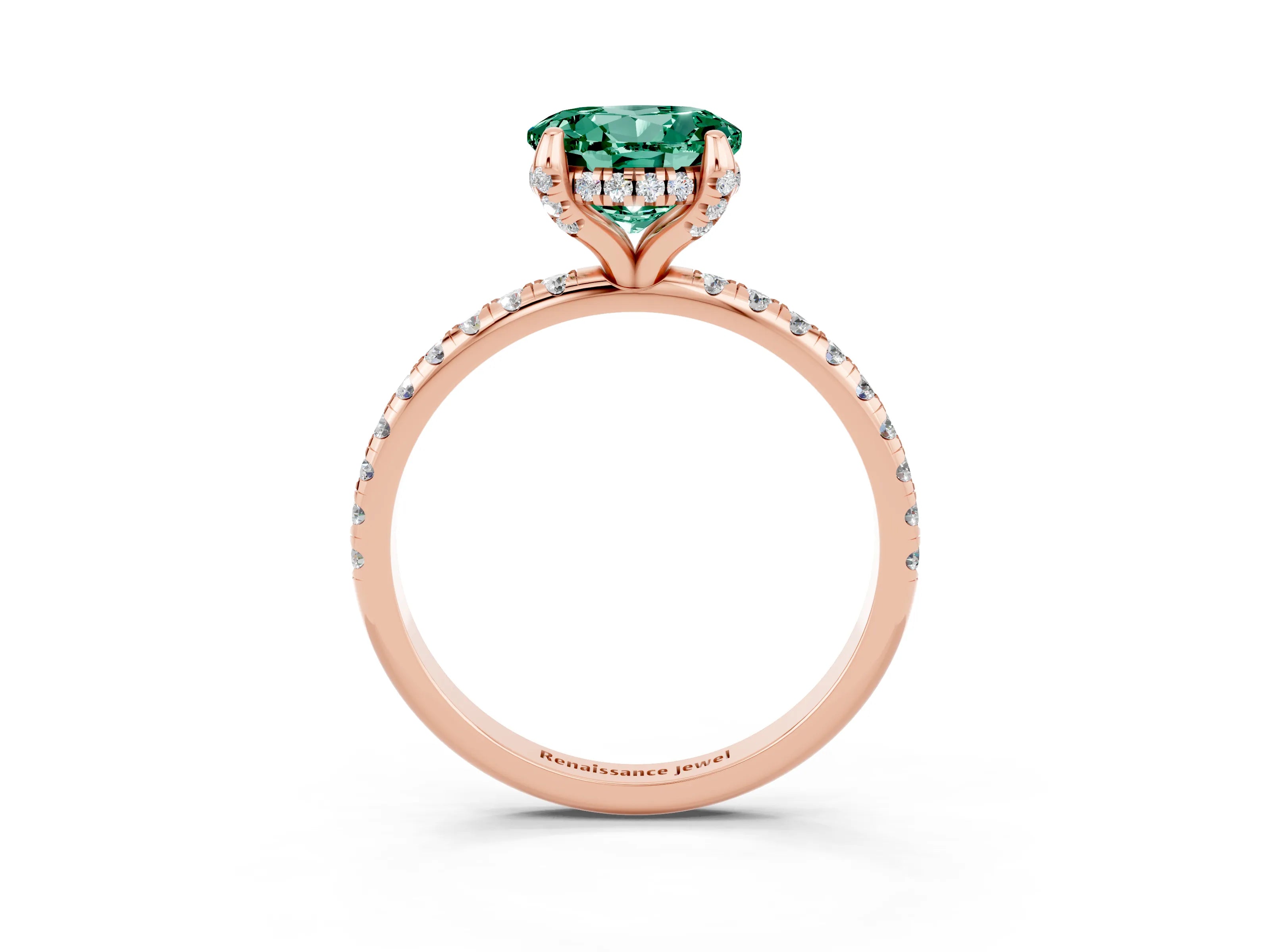 Rose gold Round Cut Diamond Solitaire Ring with Four-Prong Setting and Pavé Band_3