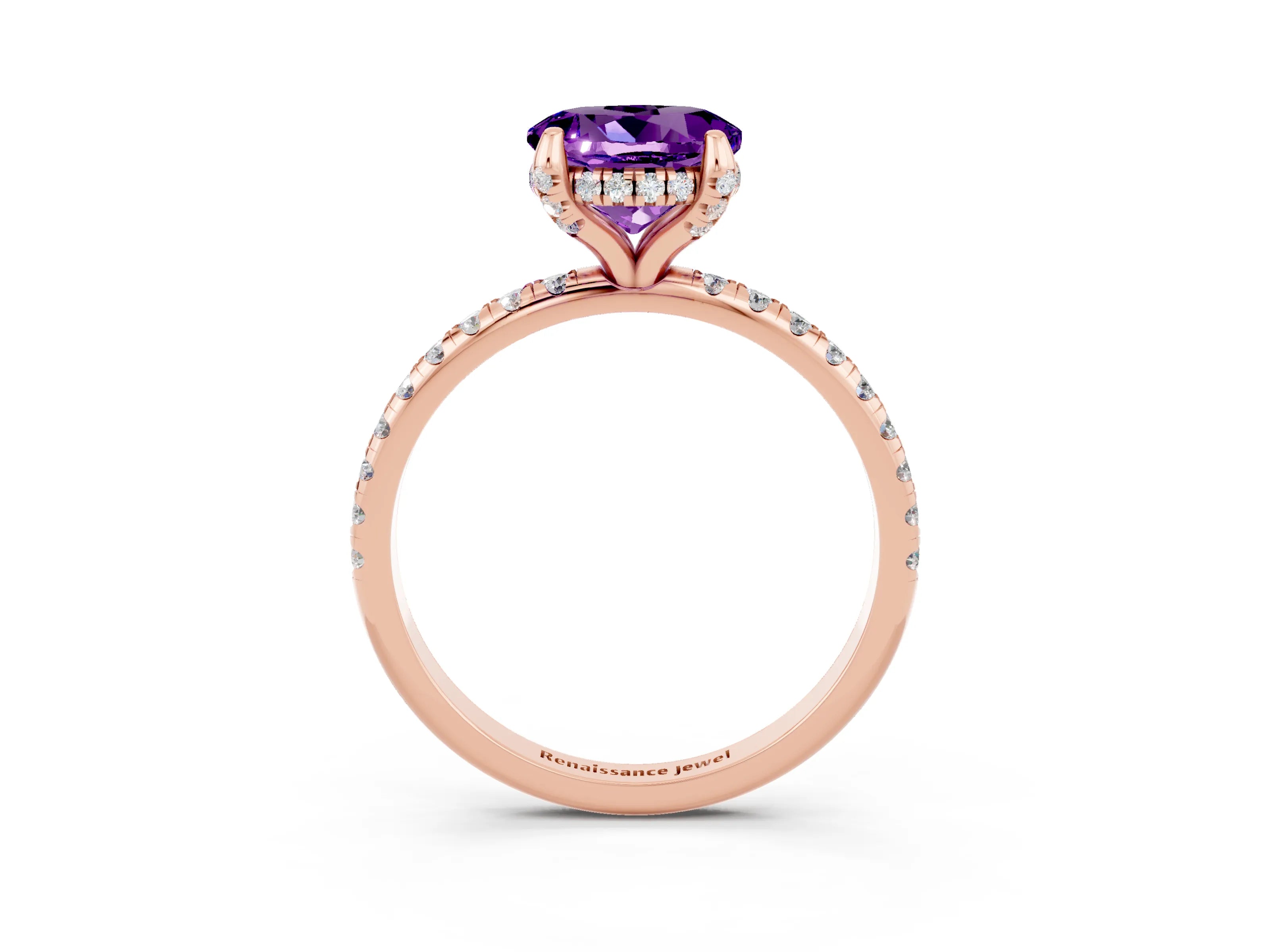 Rose gold Round Cut Diamond Solitaire Ring with Four-Prong Setting and Pavé Band_3