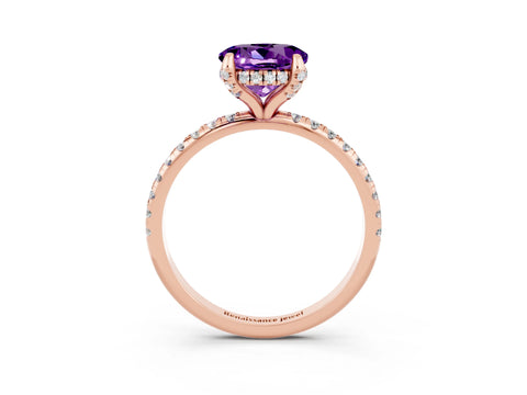 Rose gold Round Cut Diamond Solitaire Ring with Four-Prong Setting and Pavé Band_3