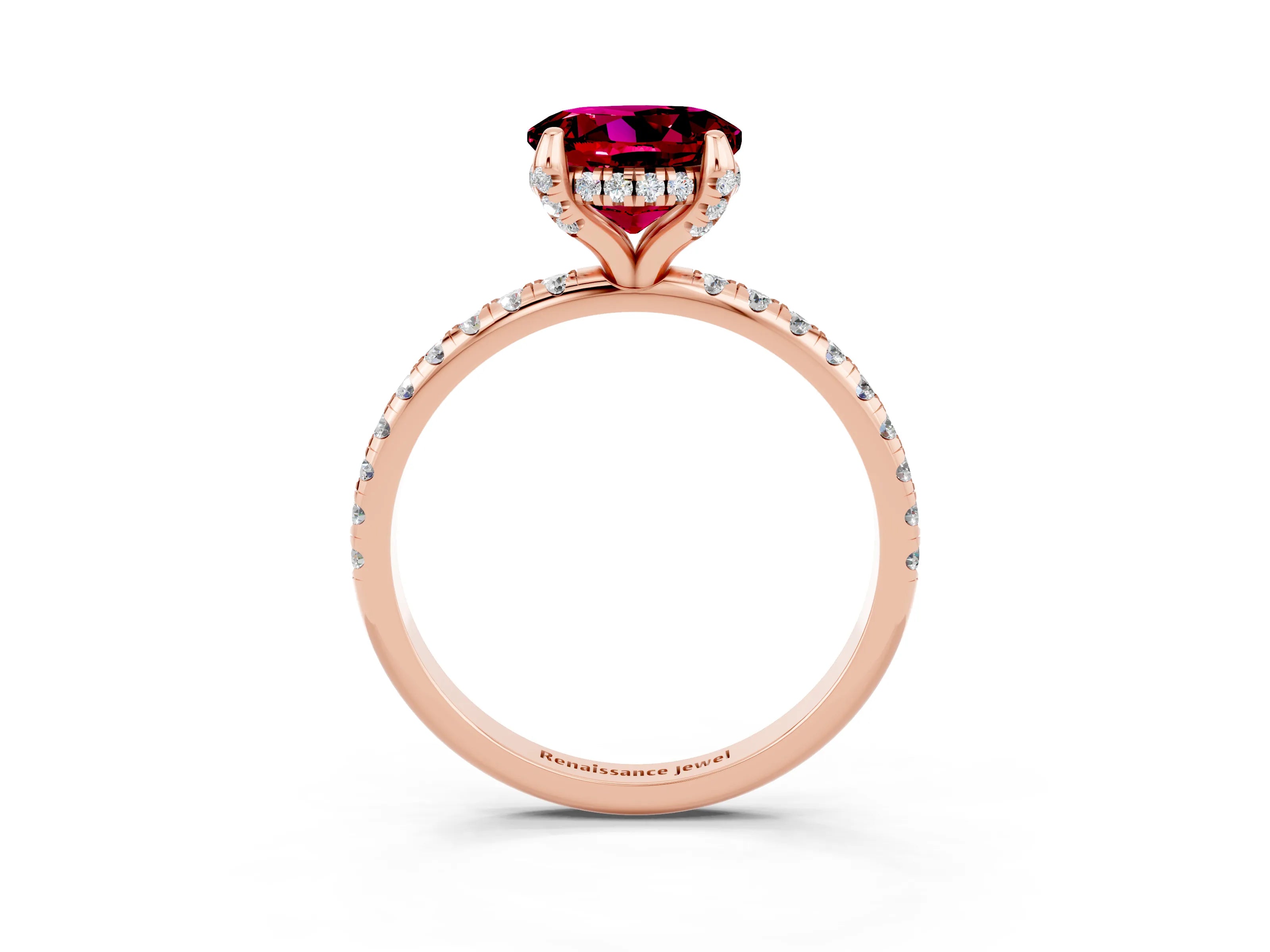 Rose gold Round Cut Diamond Solitaire Ring with Four-Prong Setting and Pavé Band_3