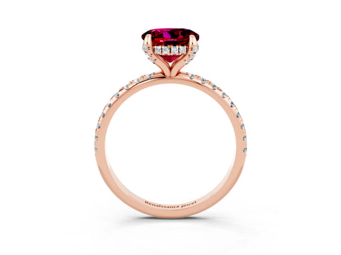 Rose gold Round Cut Diamond Solitaire Ring with Four-Prong Setting and Pavé Band_3
