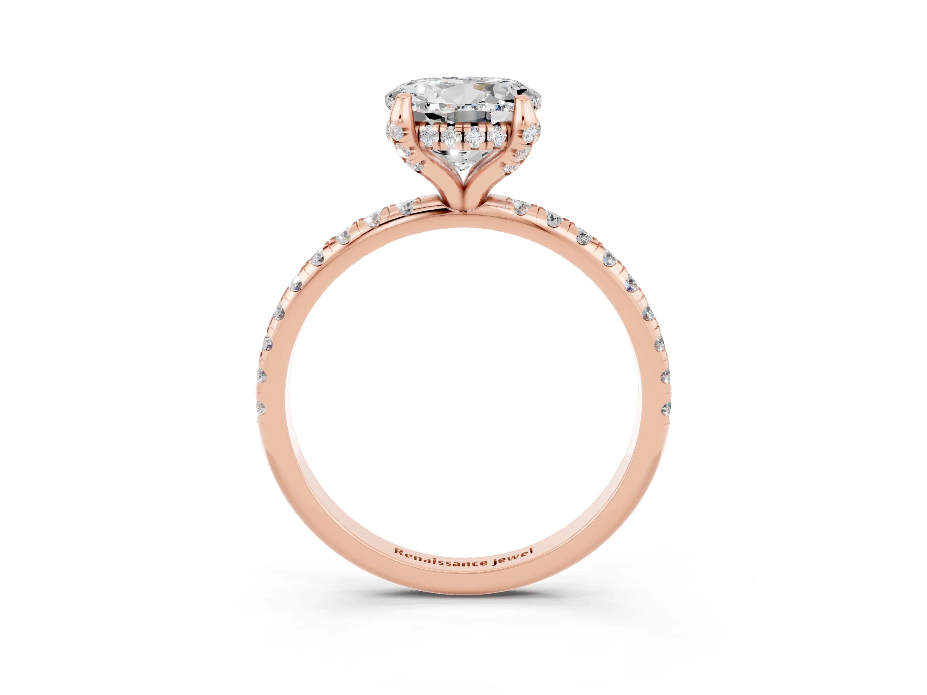 Rose gold Round Cut Diamond Solitaire Ring with Four-Prong Setting and Pavé Band_3