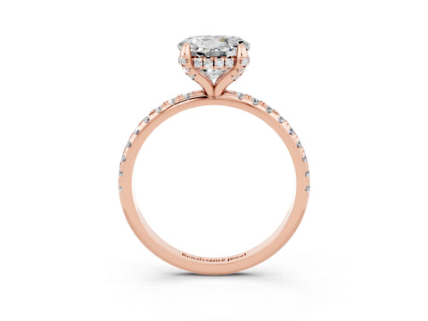 Rose gold Round Cut Diamond Solitaire Ring with Four-Prong Setting and Pavé Band_3