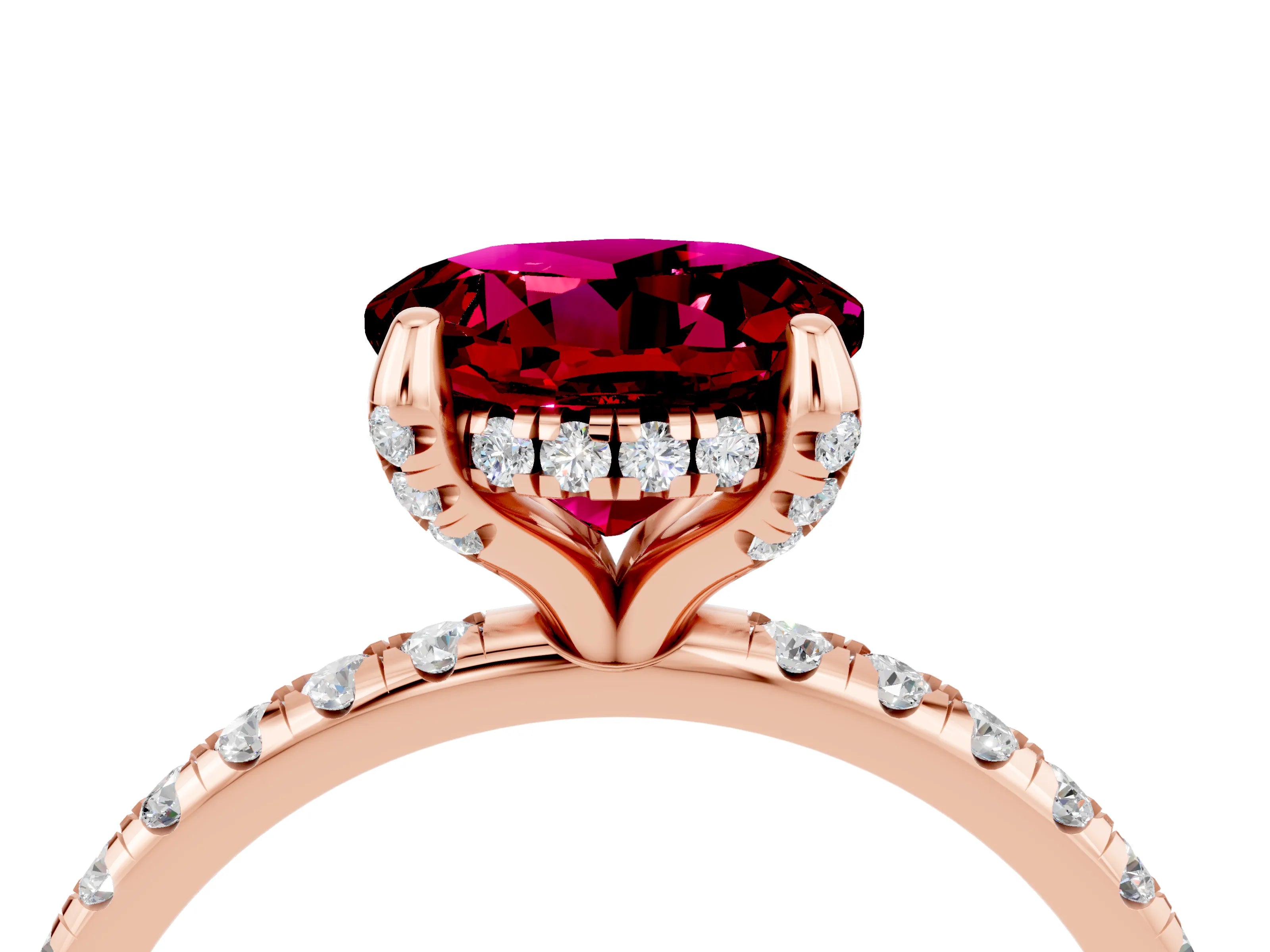 Rose gold Round Cut Diamond Solitaire Ring with Four-Prong Setting and Pavé Band_4
