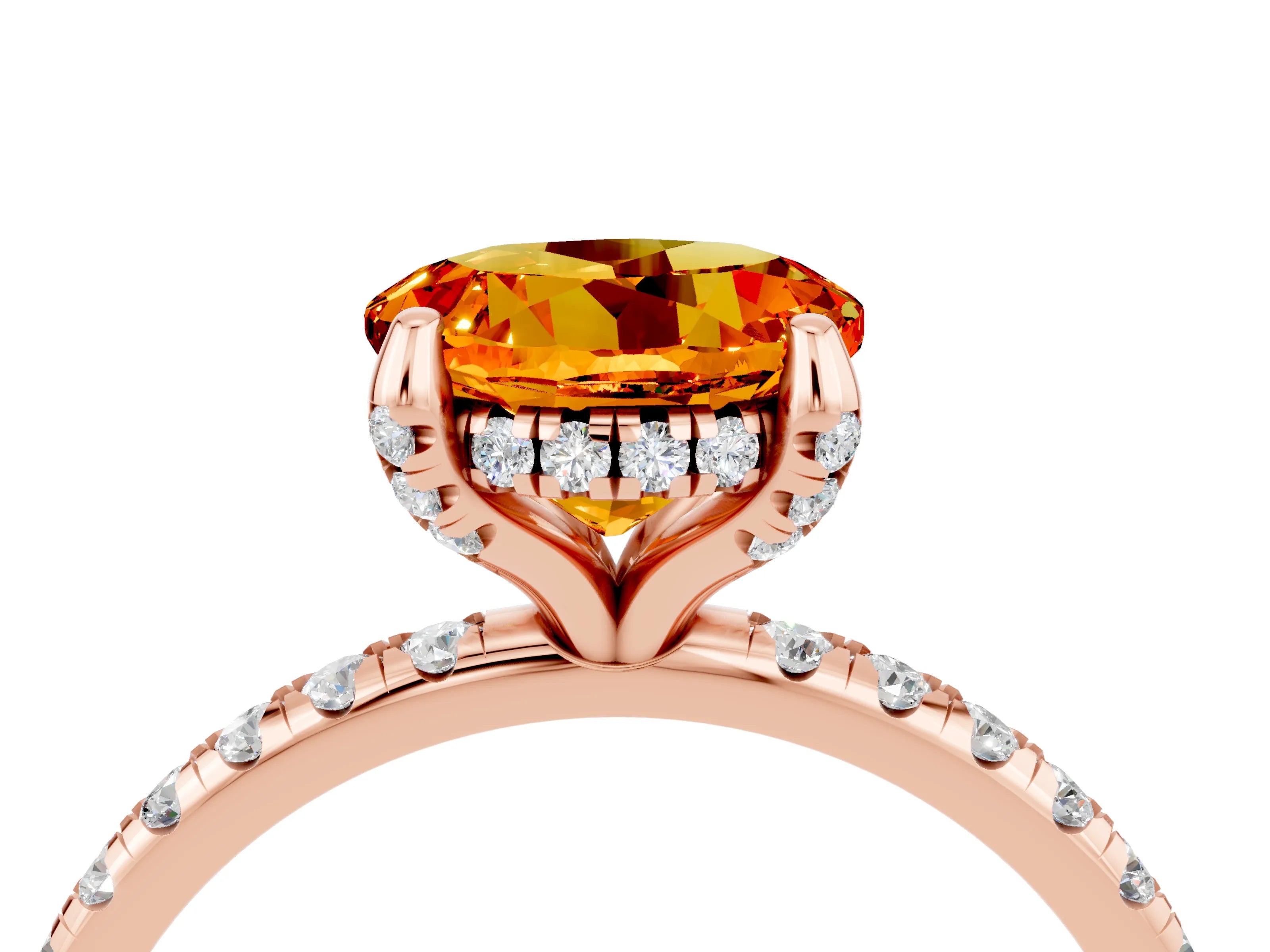Rose gold Round Cut Diamond Solitaire Ring with Four-Prong Setting and Pavé Band_4