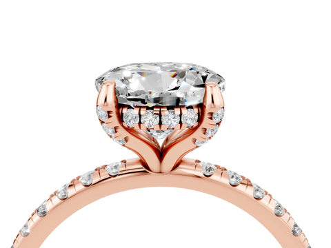 Rose gold Round Cut Diamond Solitaire Ring with Four-Prong Setting and Pavé Band_4