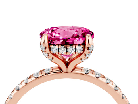 Rose gold Round Cut Diamond Solitaire Ring with Four-Prong Setting and Pavé Band_4