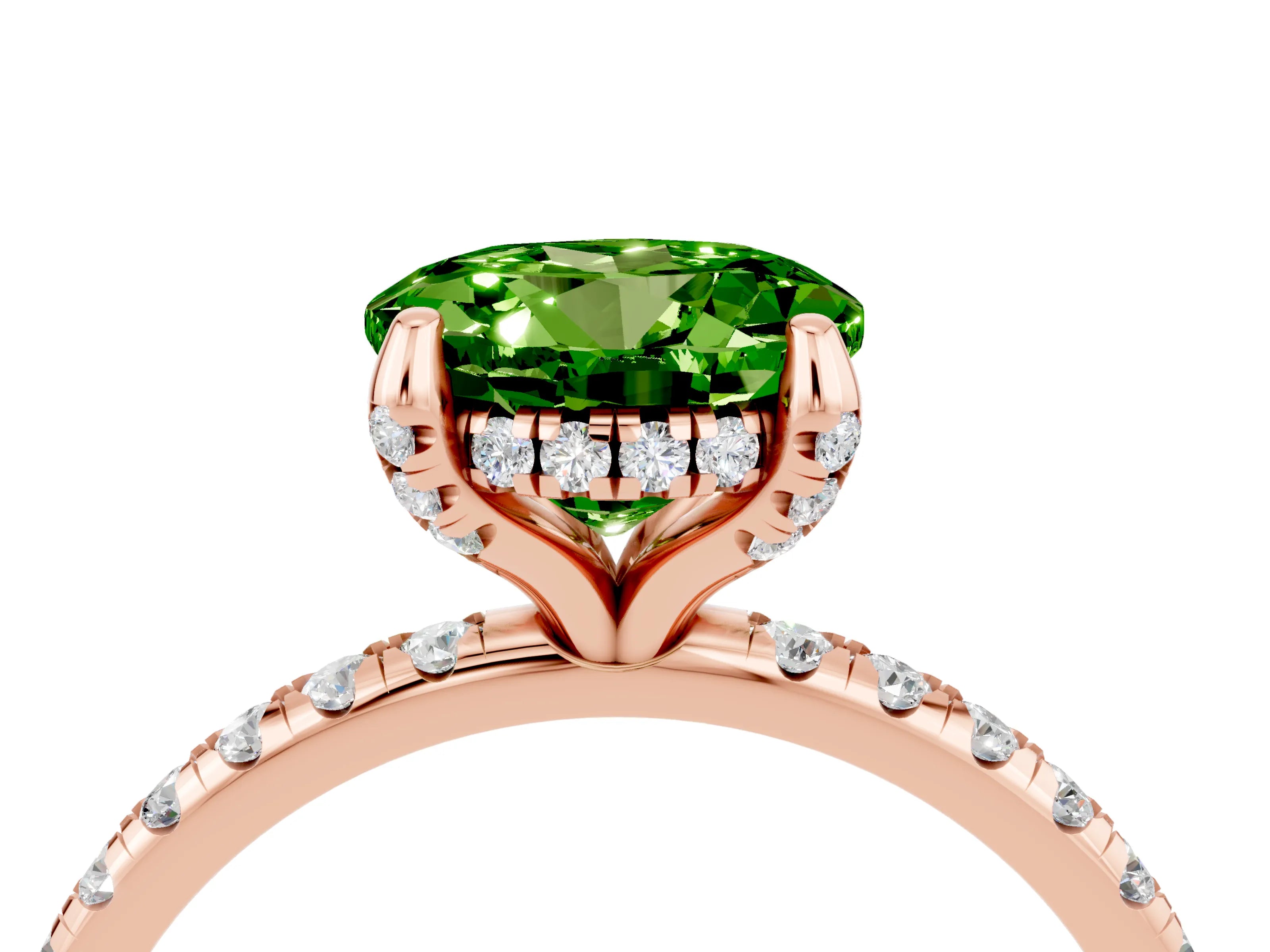 Rose gold Round Cut Diamond Solitaire Ring with Four-Prong Setting and Pavé Band_4