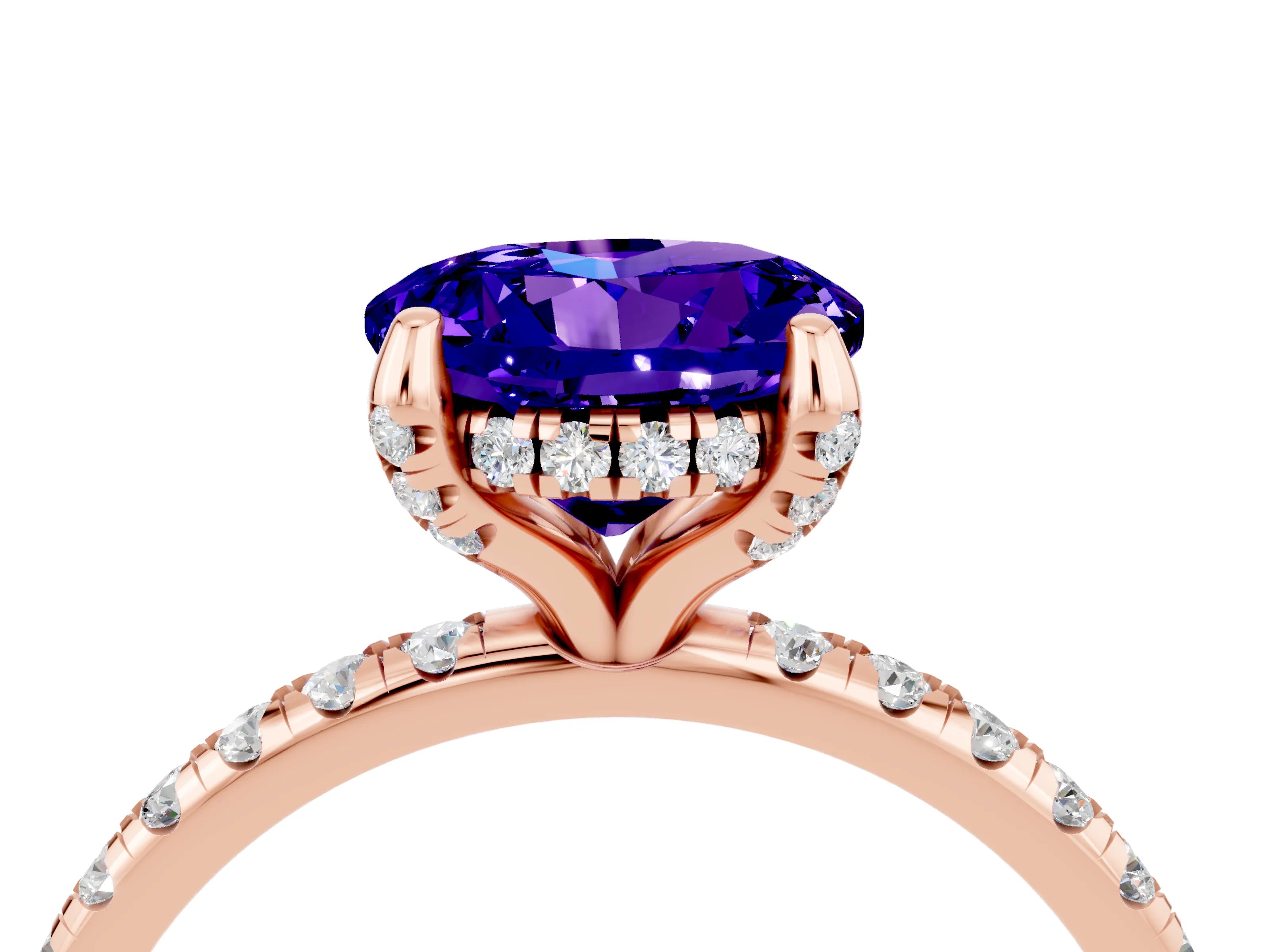 Rose gold Round Cut Diamond Solitaire Ring with Four-Prong Setting and Pavé Band_4