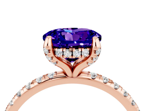 Rose gold Round Cut Diamond Solitaire Ring with Four-Prong Setting and Pavé Band_4