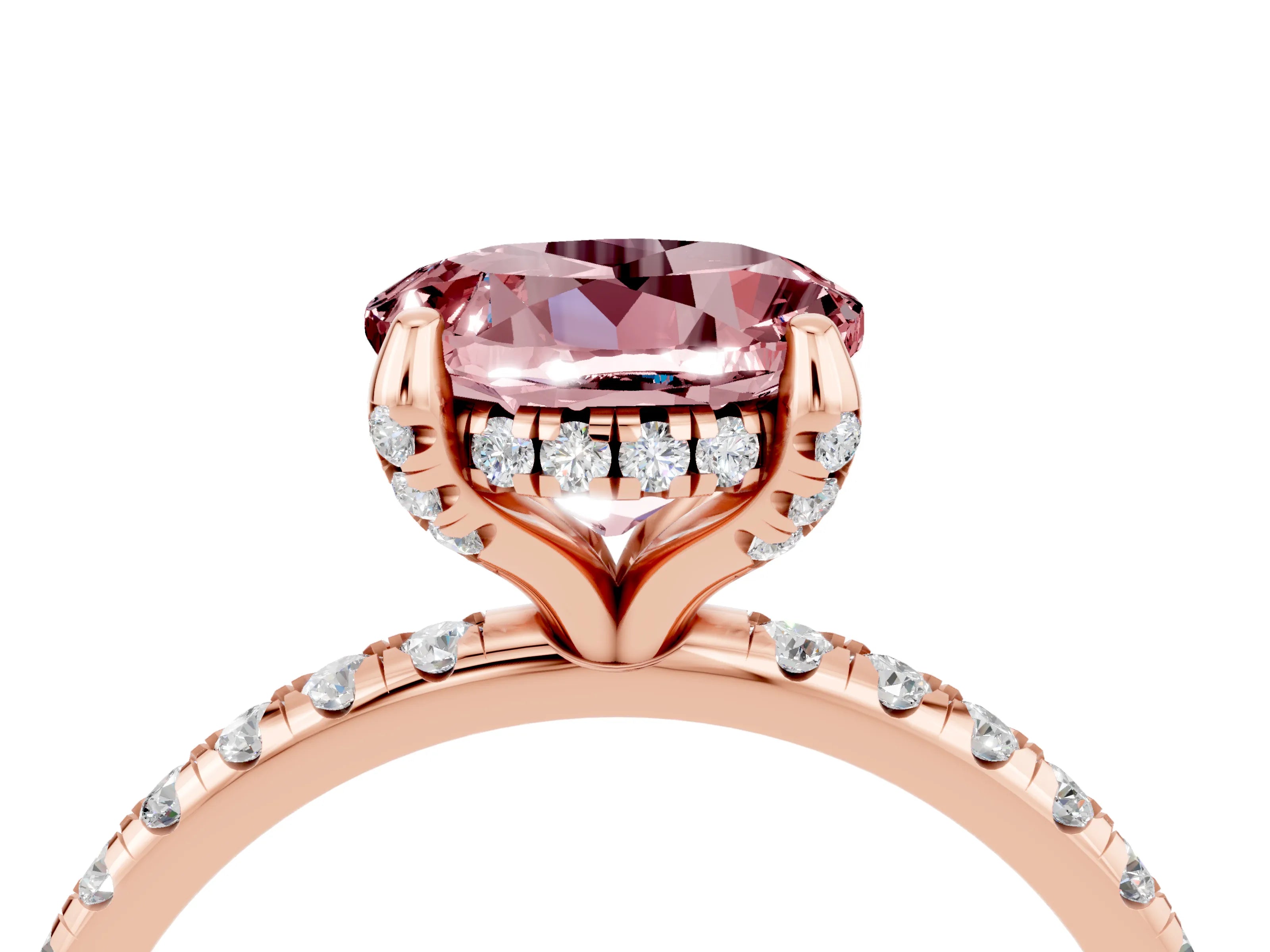 Rose gold Round Cut Diamond Solitaire Ring with Four-Prong Setting and Pavé Band_4