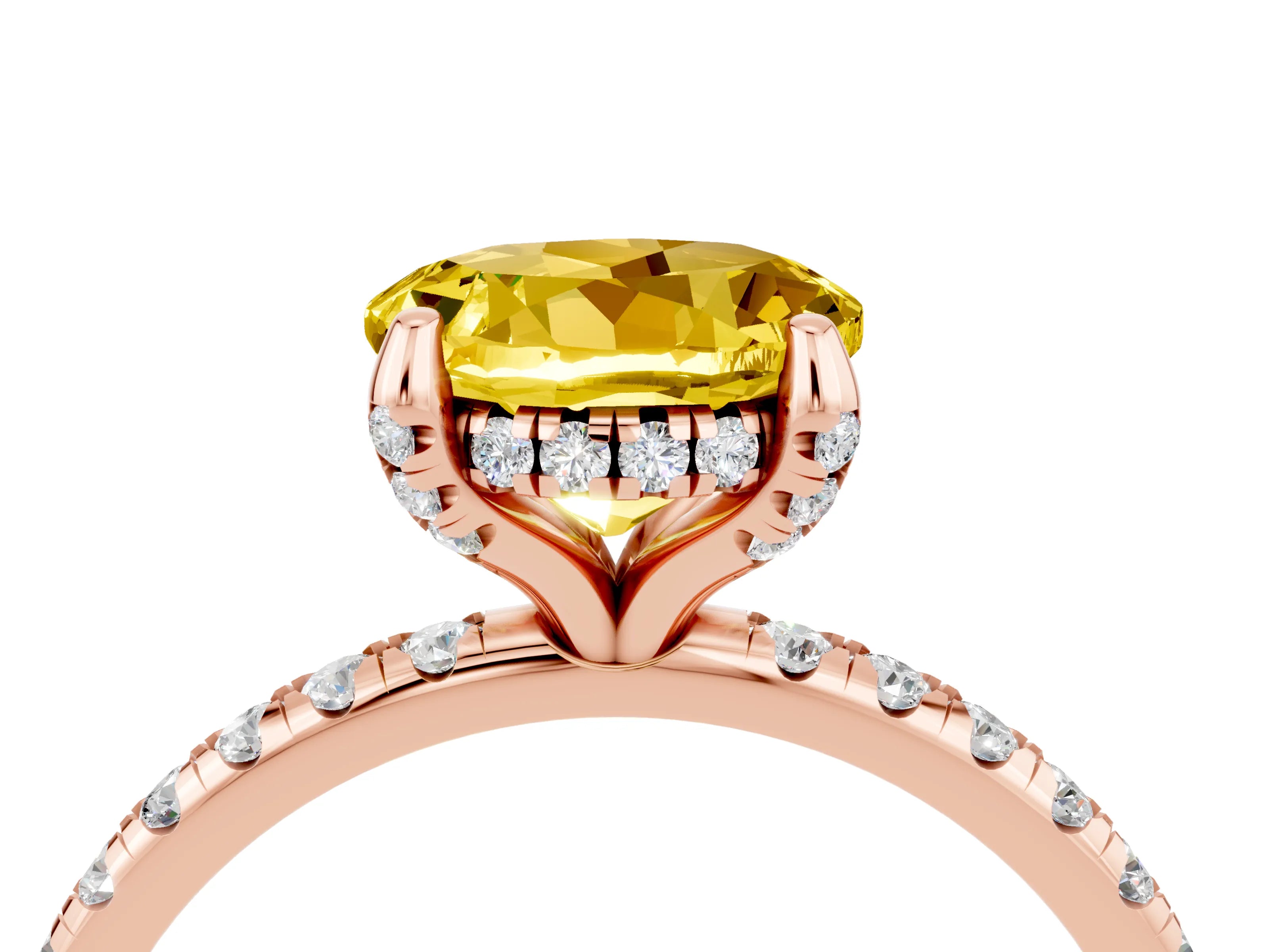Rose gold Round Cut Diamond Solitaire Ring with Four-Prong Setting and Pavé Band_4