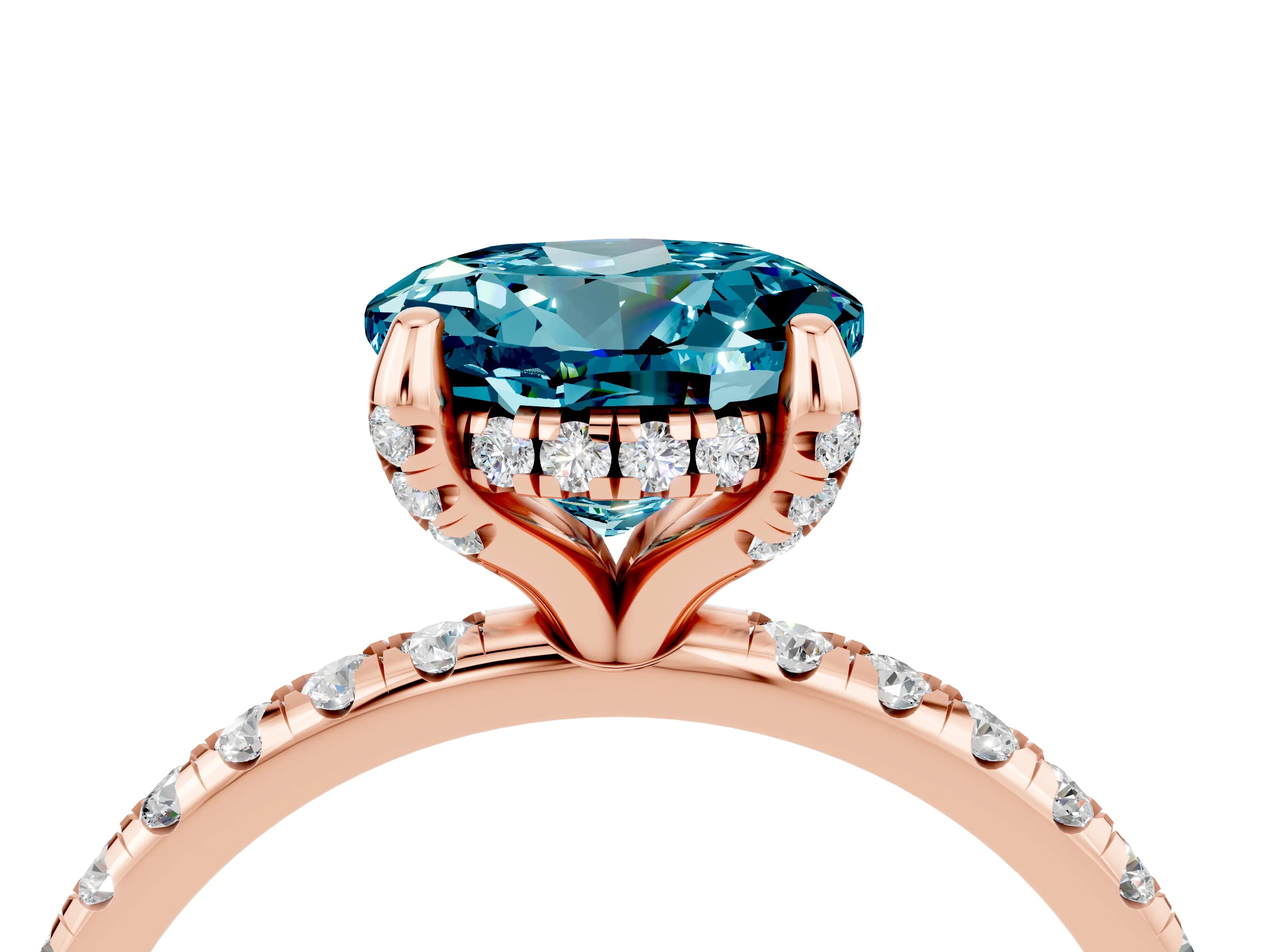 Rose gold Round Cut Diamond Solitaire Ring with Four-Prong Setting and Pavé Band_4