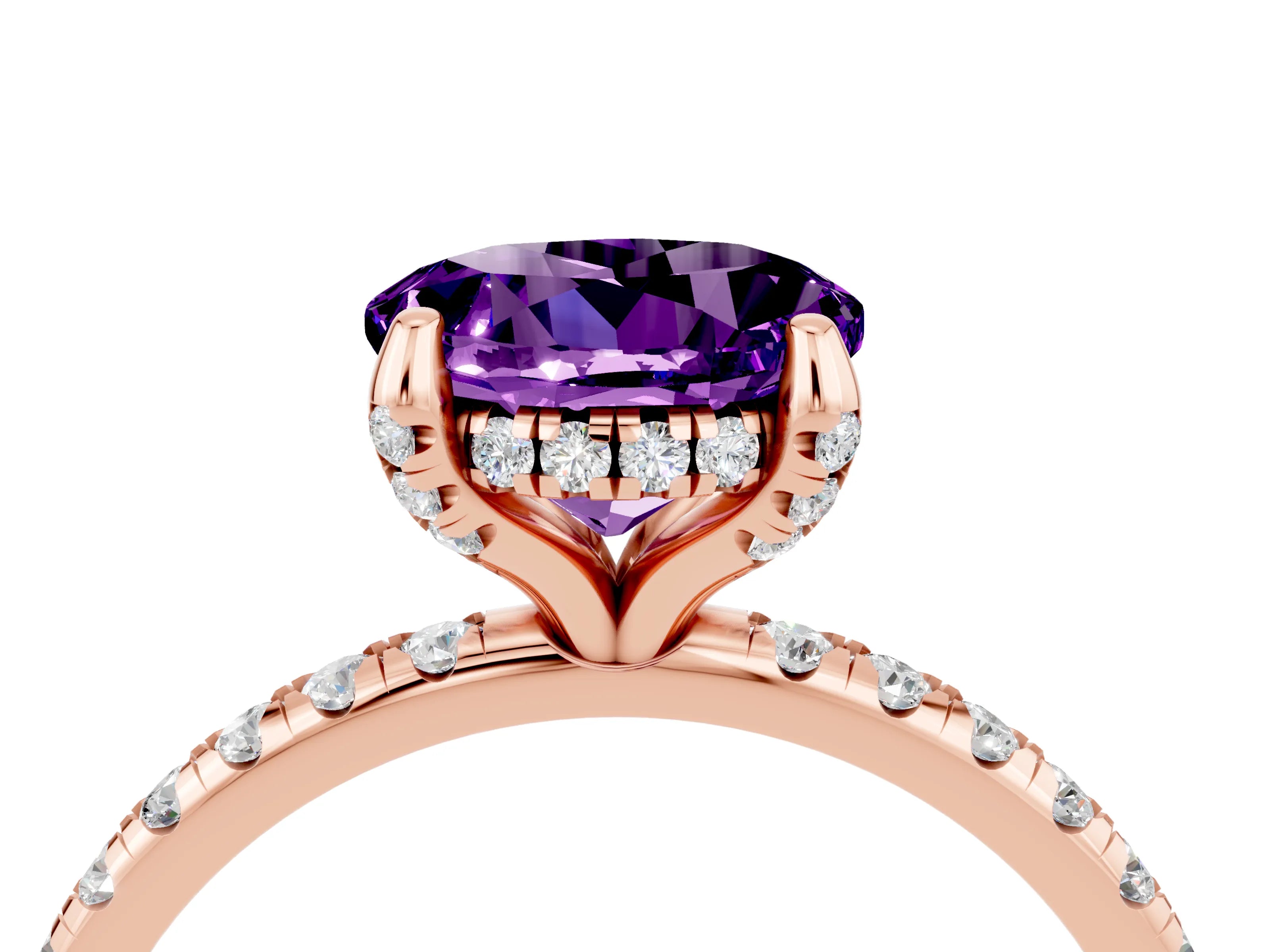 Rose gold Round Cut Diamond Solitaire Ring with Four-Prong Setting and Pavé Band_4