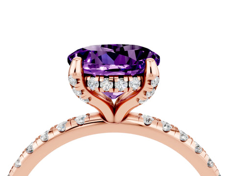 Rose gold Round Cut Diamond Solitaire Ring with Four-Prong Setting and Pavé Band_4