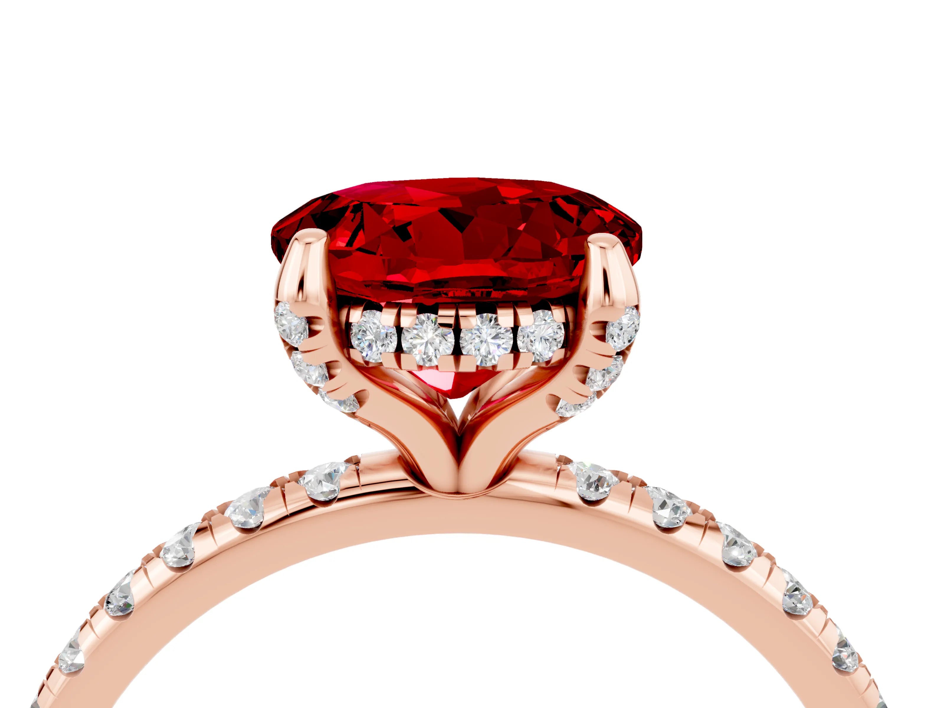 Rose gold Round Cut Diamond Solitaire Ring with Four-Prong Setting and Pavé Band_4